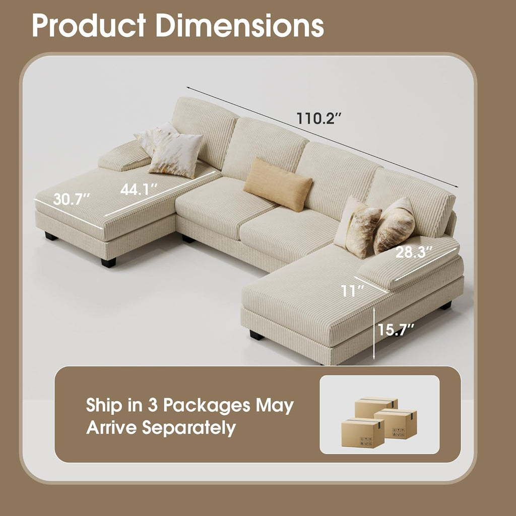 Furmax Sectional Couches for Living Room U-Shaped Sofa Couch Linen Fabric 4 Seat Sofa Set wourant