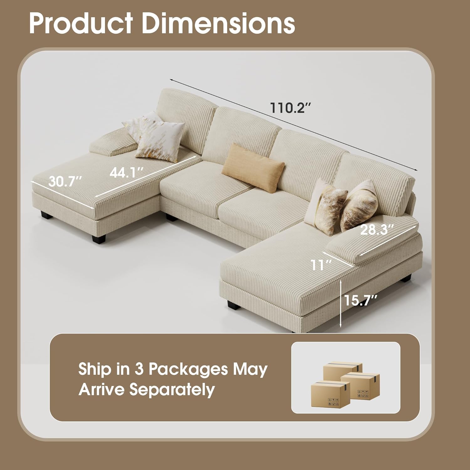 Furmax Sectional Couches for Living Room U-Shaped Sofa Couch Linen Fabric 4 Seat Sofa Set wourant