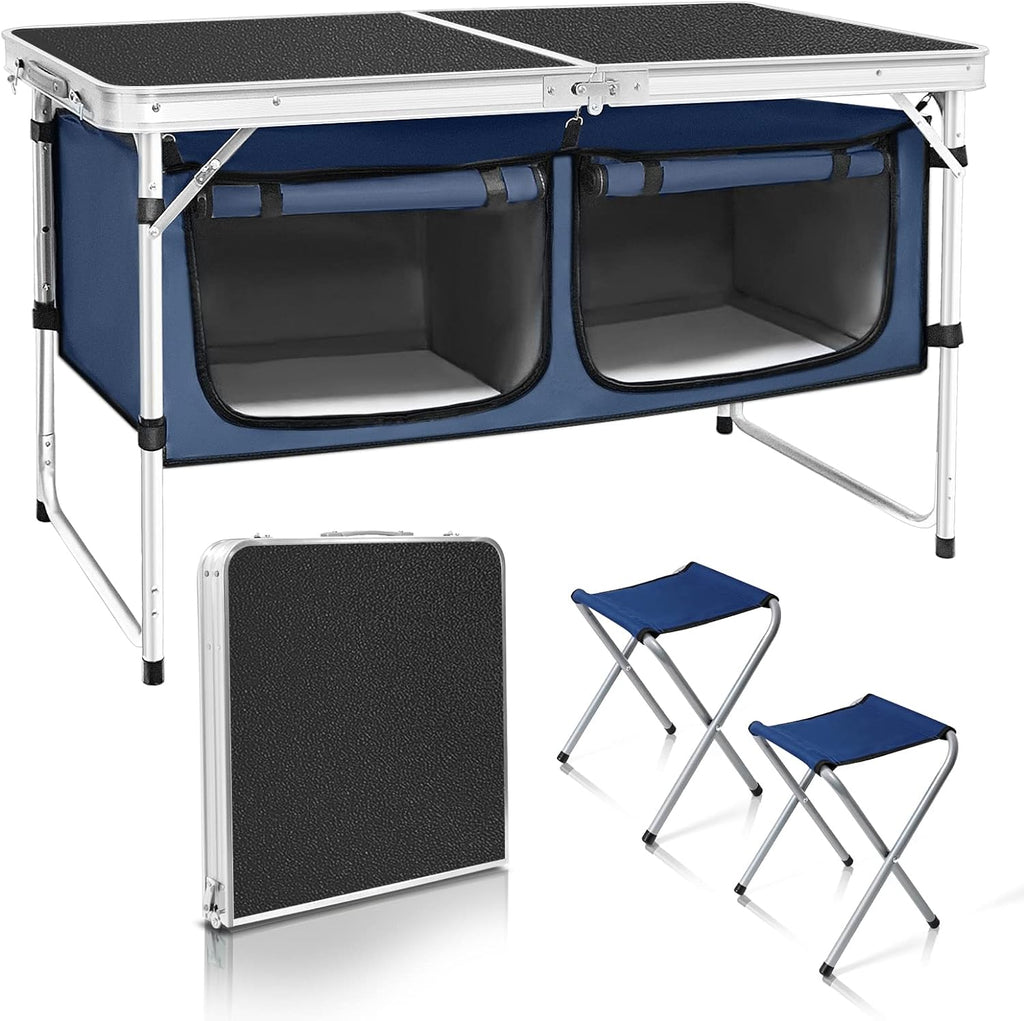 Outdoor Folding Table Aluminum Lightweight Height Adjustable with Storage Organizer for BBQ, Party, Camping wourant