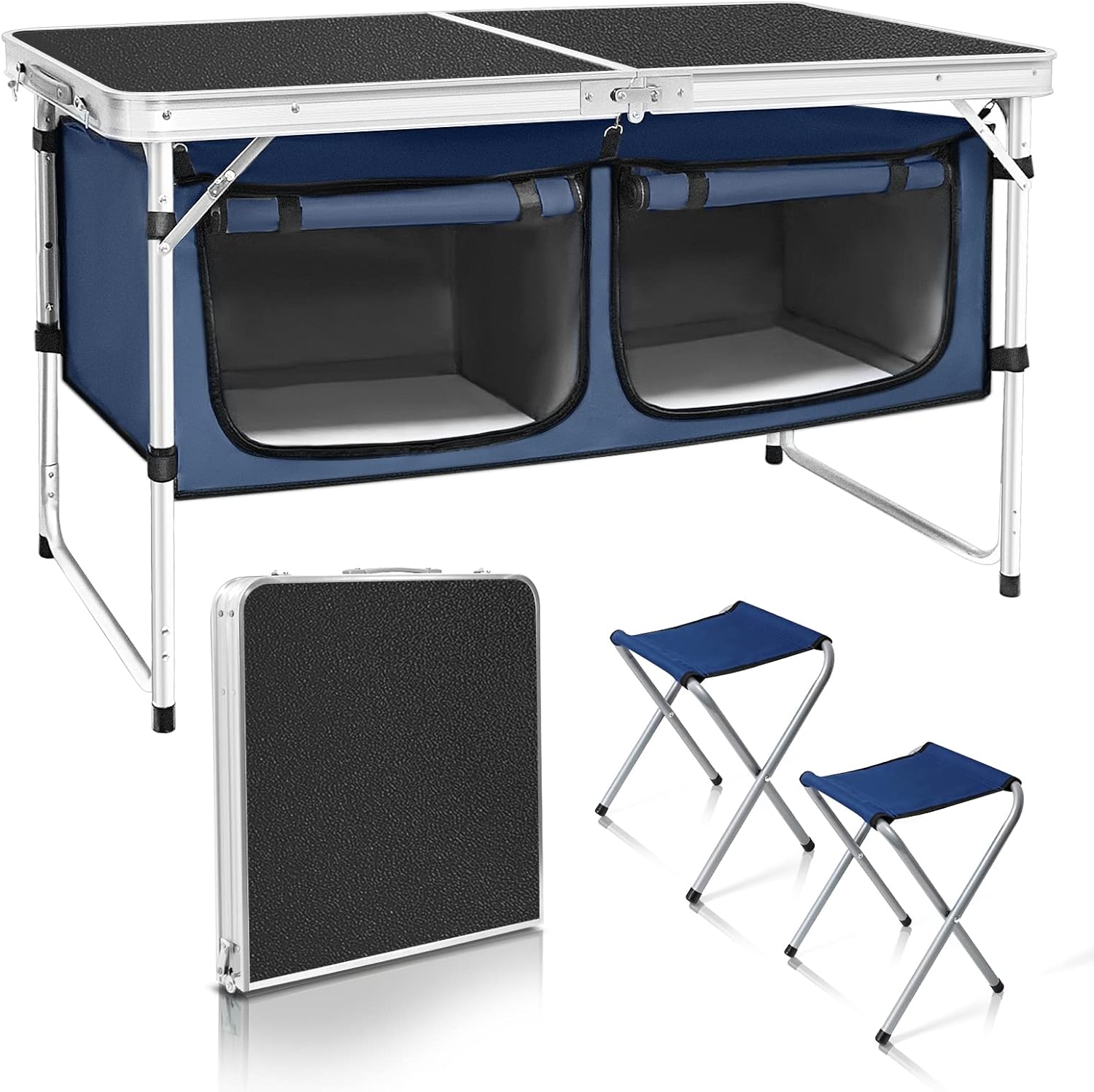 Outdoor Folding Table Aluminum Lightweight Height Adjustable with Storage Organizer for BBQ, Party, Camping wourant