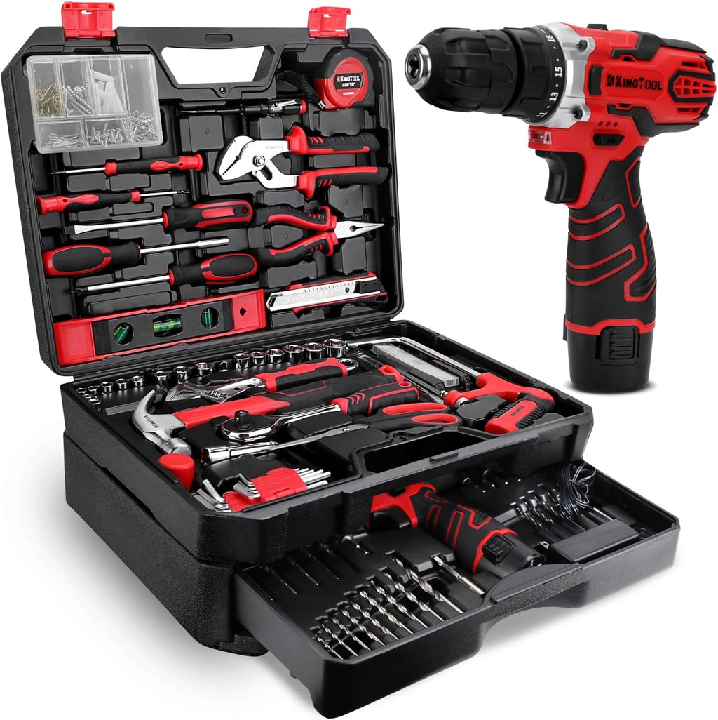 KingTool 276-Piece Tool Set Kit Tool kit 12V Cordless Power Drill Driver Toolbox Storage Case wourant