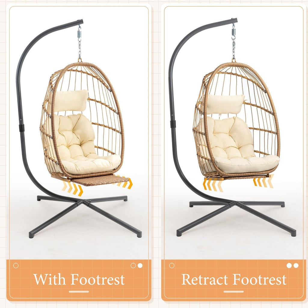 Yechen Indoor Outdoor Egg Hanging Chair Patio Wicker Swing Egg Chair Indoor Swinging Chair wourant