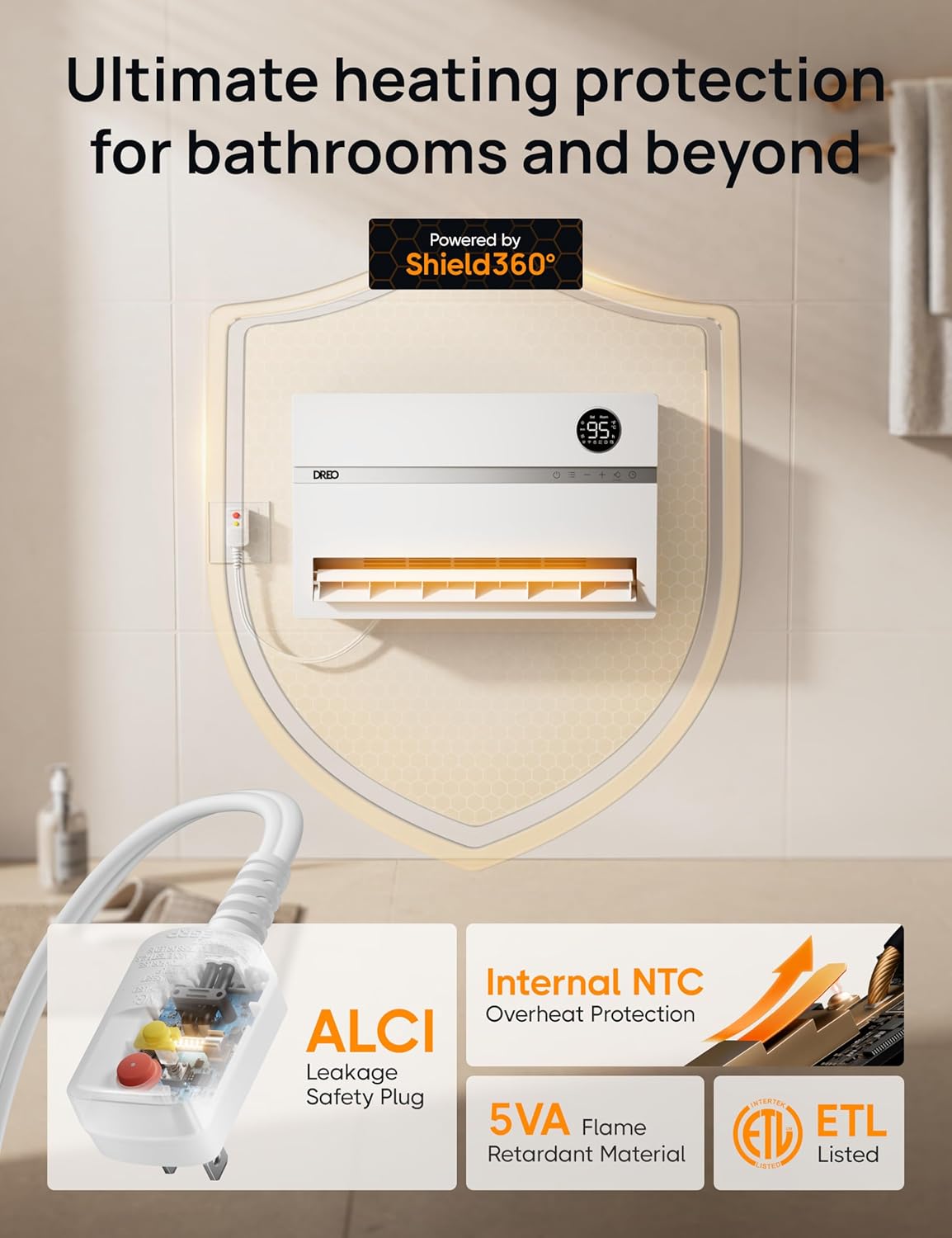 Smart wall mounted heater, bedroom electric heater, 1500W adjustable thermostat 24-hour timer easy to install indoor heater wourant