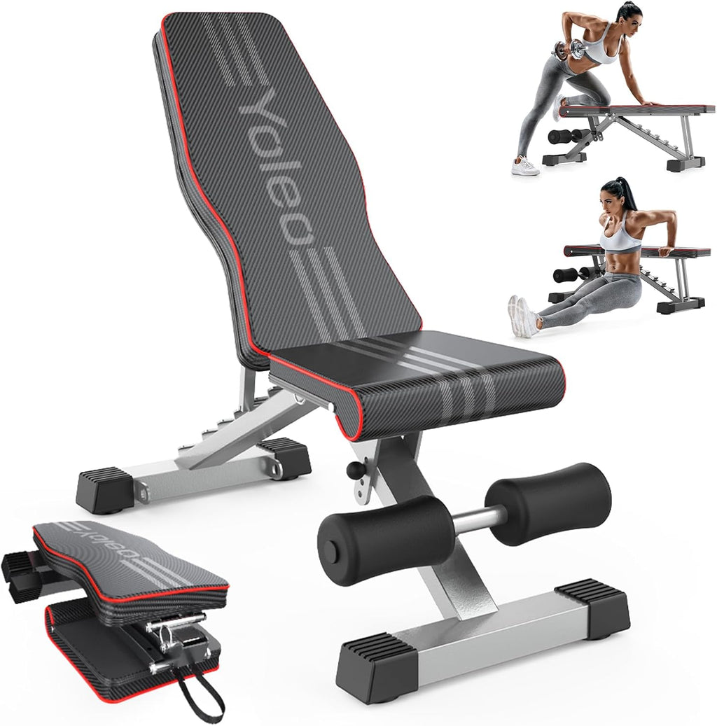 Yoleo Adjustable Weight Bench for Full Body Workout Foldable Bench Press Bench of Home Gym Strength Training wourant