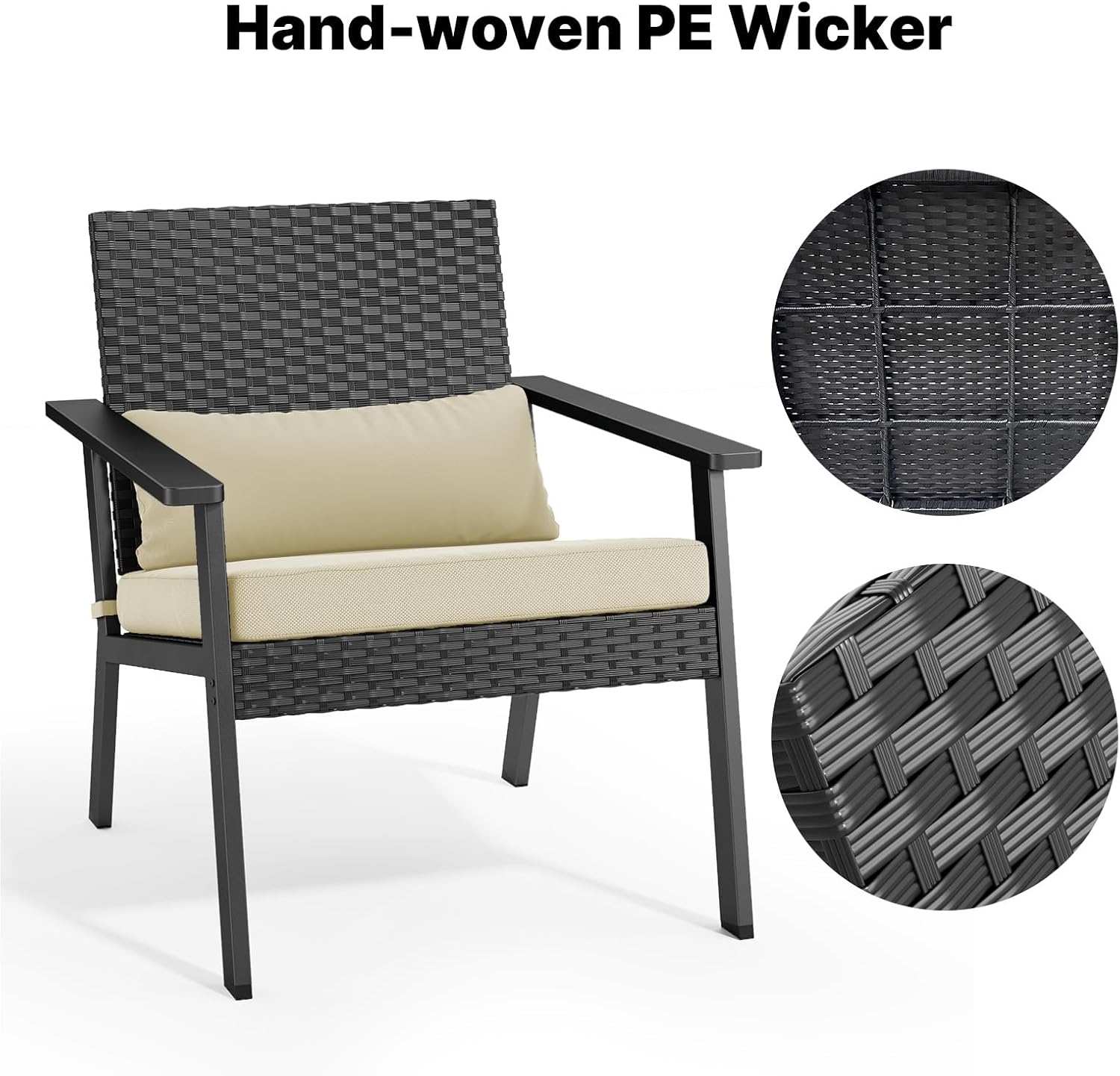 Ahomly 4-Piece Outdoor Wicker Patio Furniture Set with Deep Seating Cushions and Table for Balcony, Backyard, and Porch (Gray) wourant