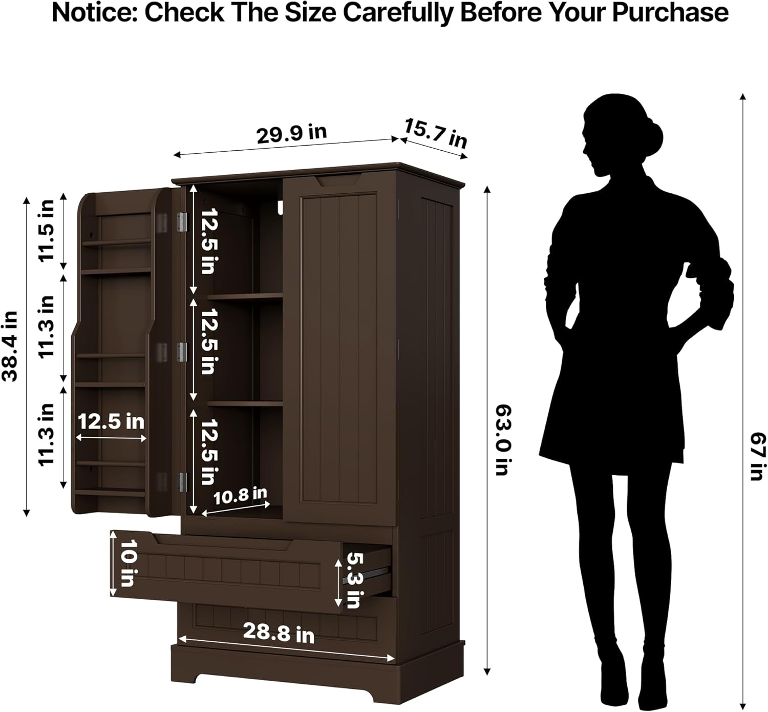 Gizoon Kitchen Pantry Cabinet with Drawers Freestanding Bathroom Storage Cabinet with Doors and Shelves, 47 Inch Small Pantry Cabinet wourant