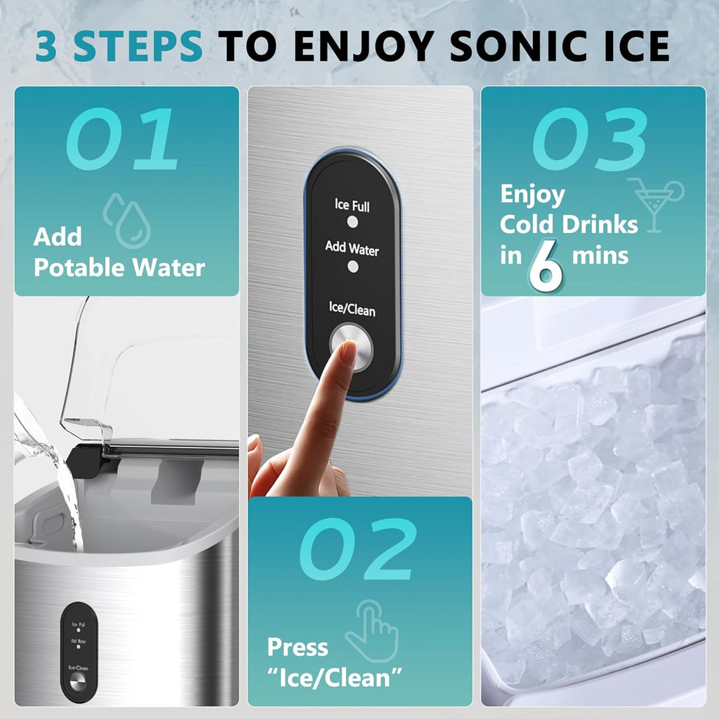 EUHOMY Nugget Ice Maker Countertop with Handle, Ready in 6 Mins, 34lbs Per Day, Removable Top Cover, Auto-Cleaning, Portable Sonic Ice Maker with Basket and Scoop, for Home/Party/RV/Camping (Black) wourant