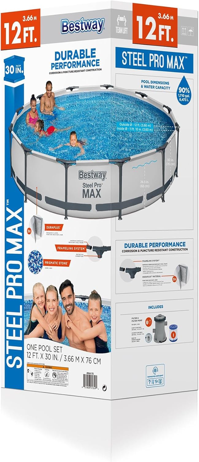 Steel Pro MAX 10 Foot x 30 Inch Round Metal Frame Above Ground Outdoor Backyard Swimming Pool Set with 330 GPH Filter Pump wourant