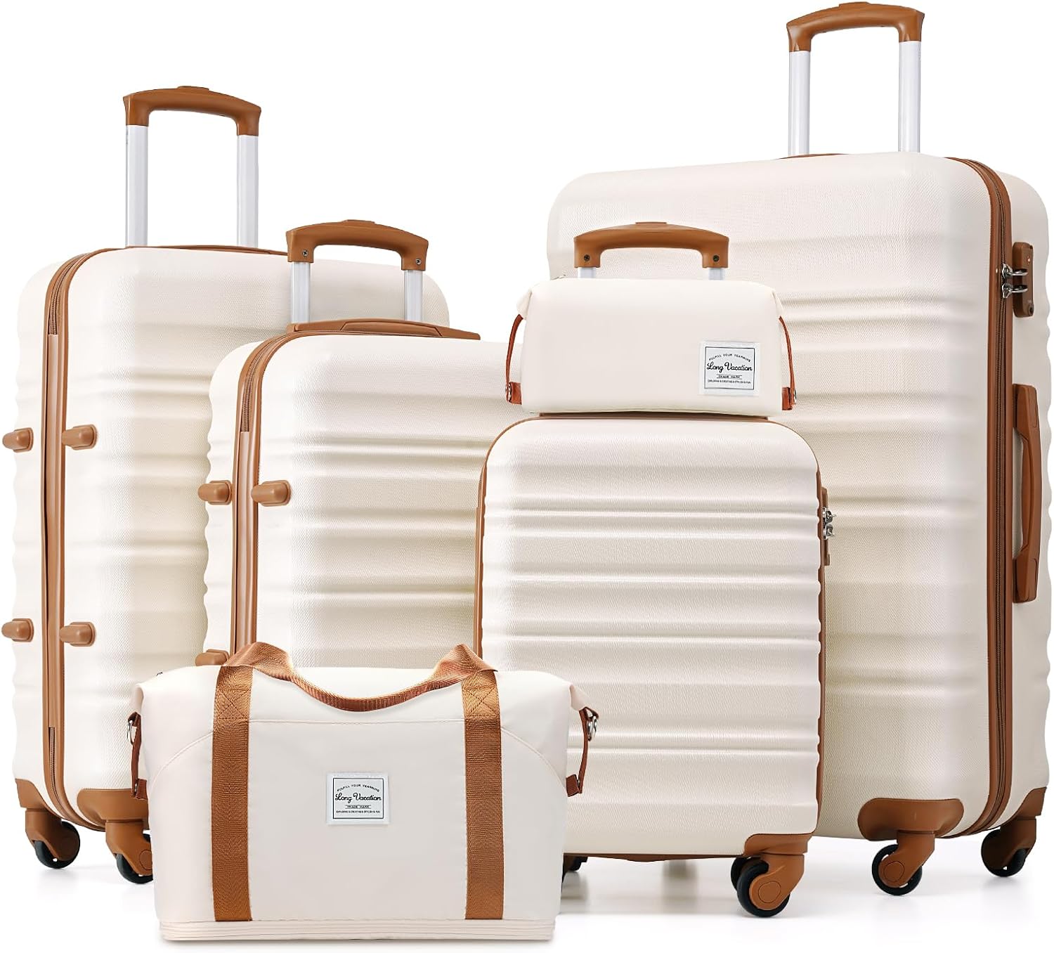 LONG VACATION 6 Piece Luggage Set Carry on Suitcase with ABS+PC hardshell, Spinner Wheels & YKK Zipper TSA Lock wourant