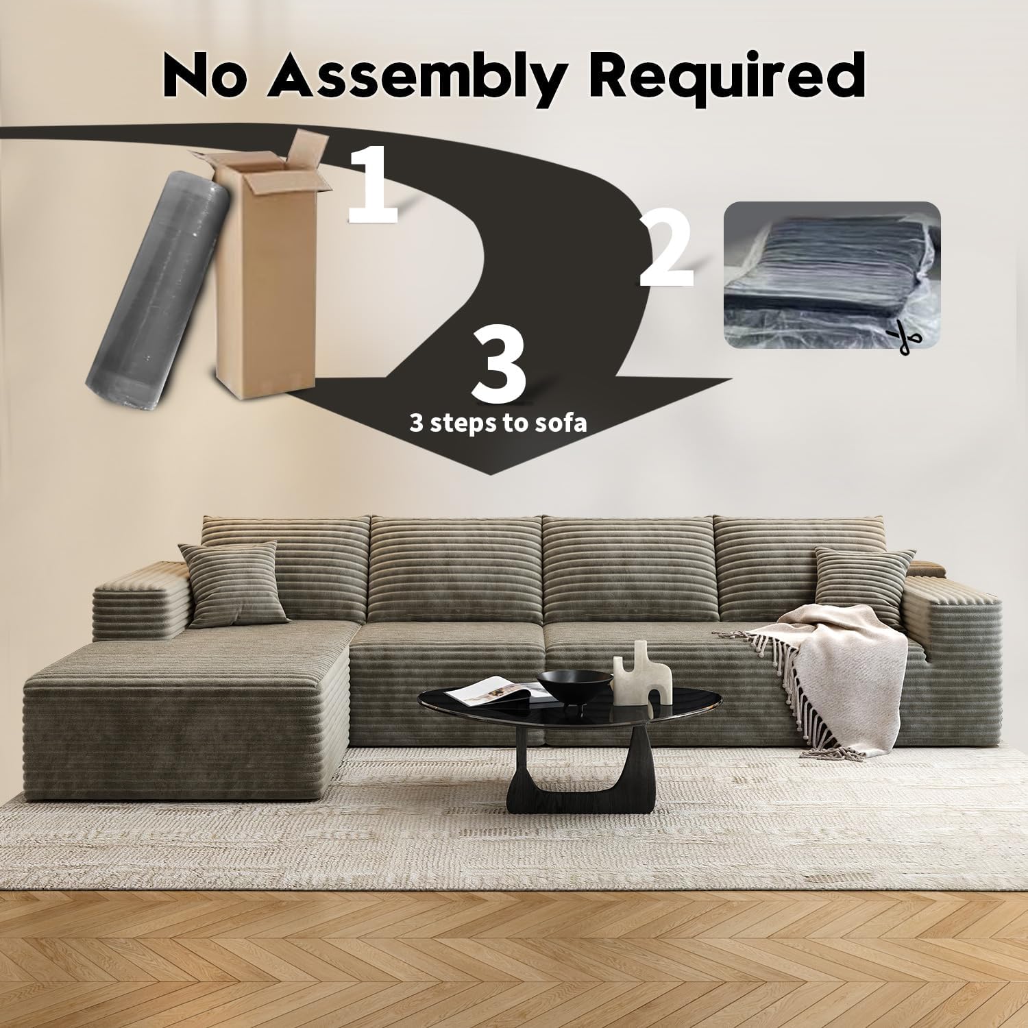 107.5 inch Cloud Modular Sectional Sofa with L-Shaped Chaise Lounge, Modern Minimalist Upholstered Sofa Deep Seating Corner Sofa wourant