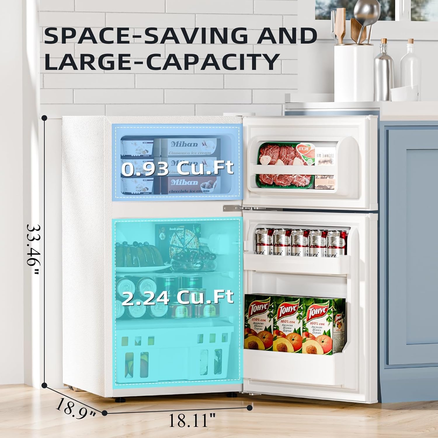Antarctic Star 3.2 Cu.Ft,Mini Refrigerator with Freezer,Double Door Mini Fridge,Compact Refrigerator,Adjustable Thermostat,Mini Refrigerator for Bedroom/Office/Dorm/Kitchen(BLACK) wourant