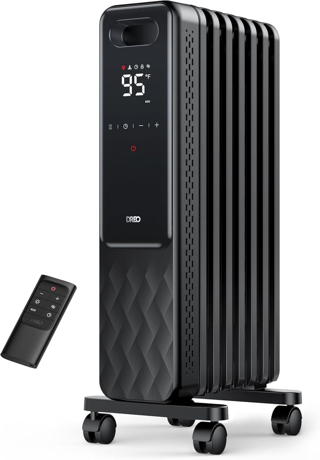 Indoor electric radiant heater with overheat and tip-over protection, digital thermostat, oil-filled radiator wourant
