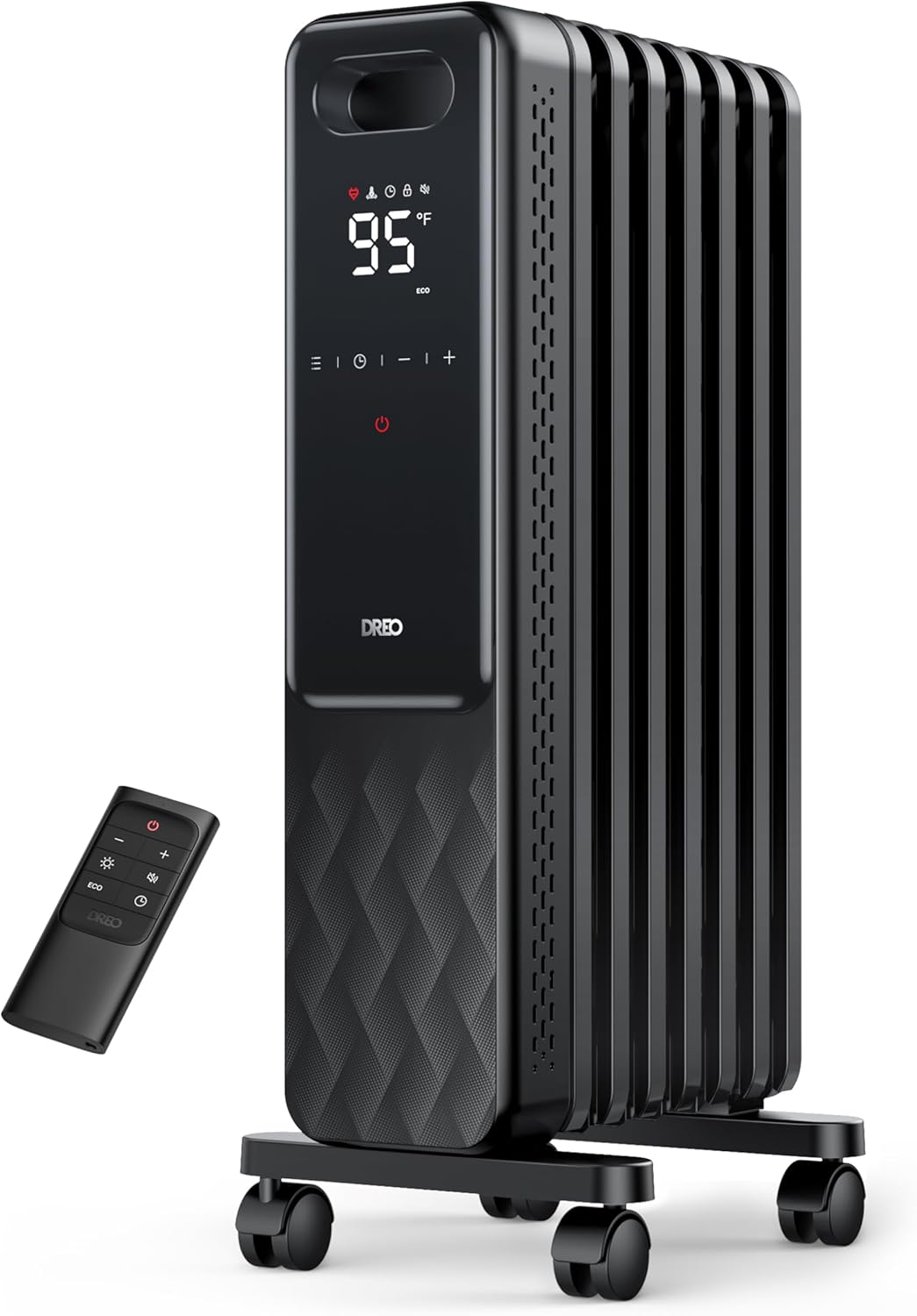 Indoor electric radiant heater with overheat and tip-over protection, digital thermostat, oil-filled radiator wourant