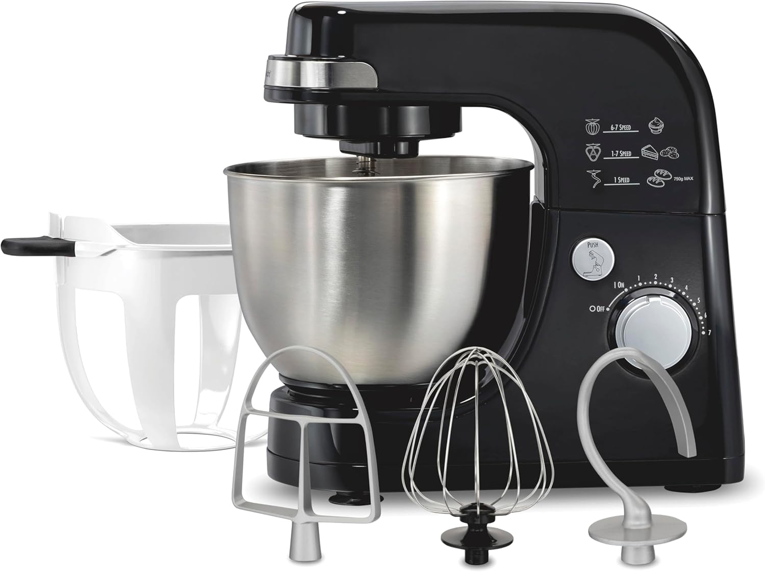 Hamilton Beach Electric Stand Mixer, 4 Quarts, Dough Hook, Flat Beater Attachments, Splash Guard 7 Speeds with Whisk, Black wourant