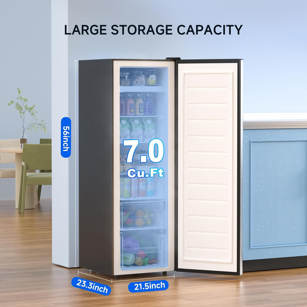 BANGSON Upright Freezer, 7.0 Cu.ft Stand Up Freezer, Convertible Upright Freezer/Refrigerator, Single Door for Kitchen,Garage, Office, Apartment, Silver wourant