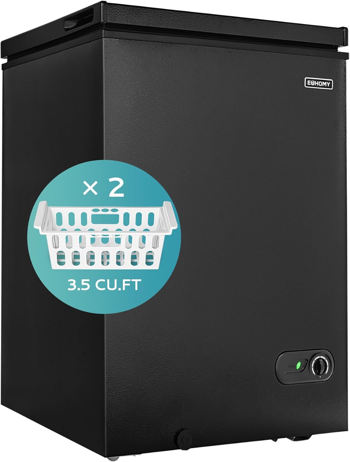 EUHOMY 3.5 Cu.Ft Chest Freezer with Removable Basket, Small Deep Freezer Adjustable 7 Thermostat, Quiet Mini Freezer Free-Standing Top Door, Energy Saving for Apartment/Garage/Basement/Dorm/Home,Black wourant