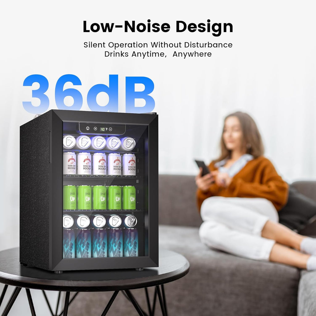 Beverage Refrigerator Cooler - 126 Can Mini Fridge Glass Door for Drinks Soda Beer Wine - Small Refrigerator for Office Bedroom Home Bar, 4 Adjustable Shelves, 3.2 Cu.Ft, Silver wourant