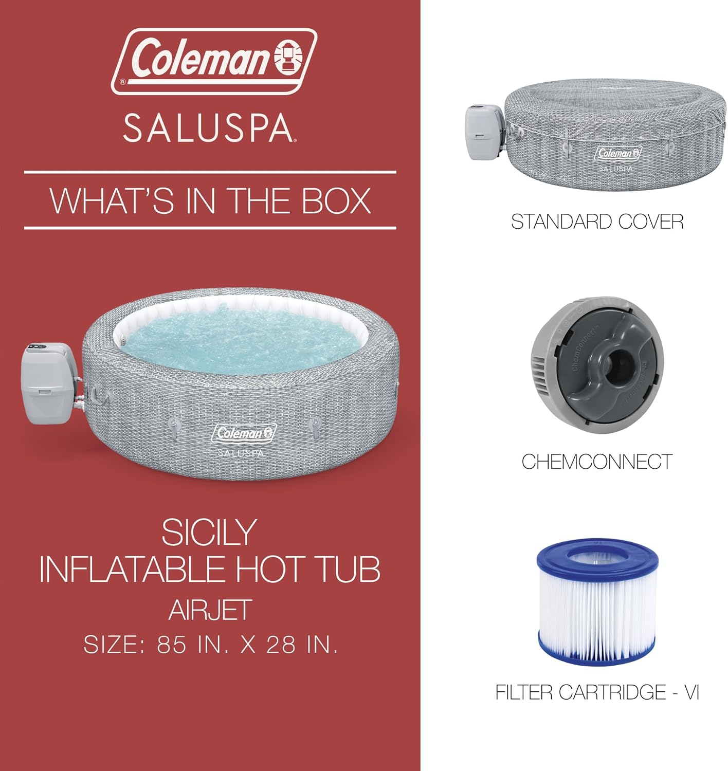 SaluSpa Sicily AirJet 7 Person Inflatable Hot Tub Round Portable Outdoor Spa with 180 Soothing AirJets and Insulated Cover, Gray wourant
