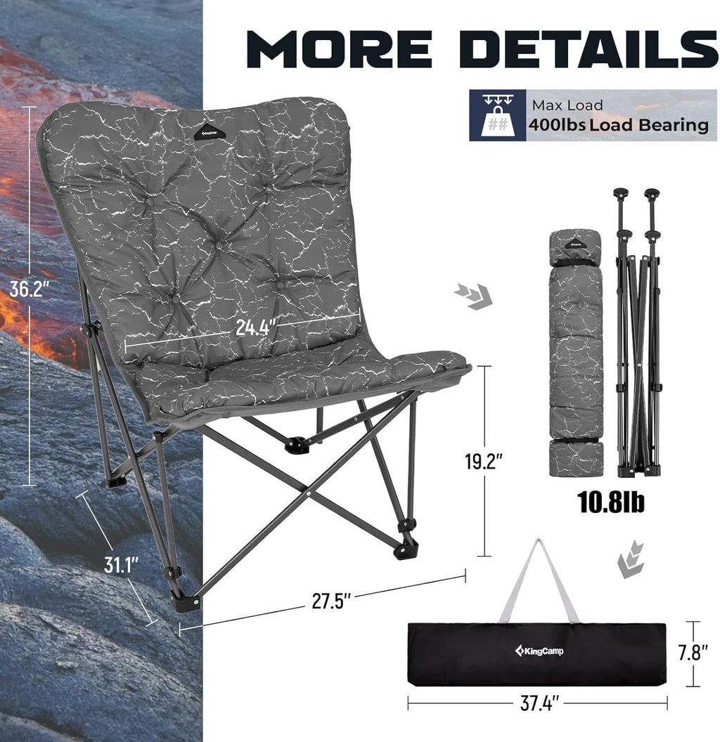 KingCamp Butterfly Chair, Oversized Thick Padded Comfy Camping Chairs Portable Folding Chair 400lbs Heavy Duty Seat with High Backrest & Carry Bag for Outdoor Indoor Patio Lawn Home Living Bed Room wourant