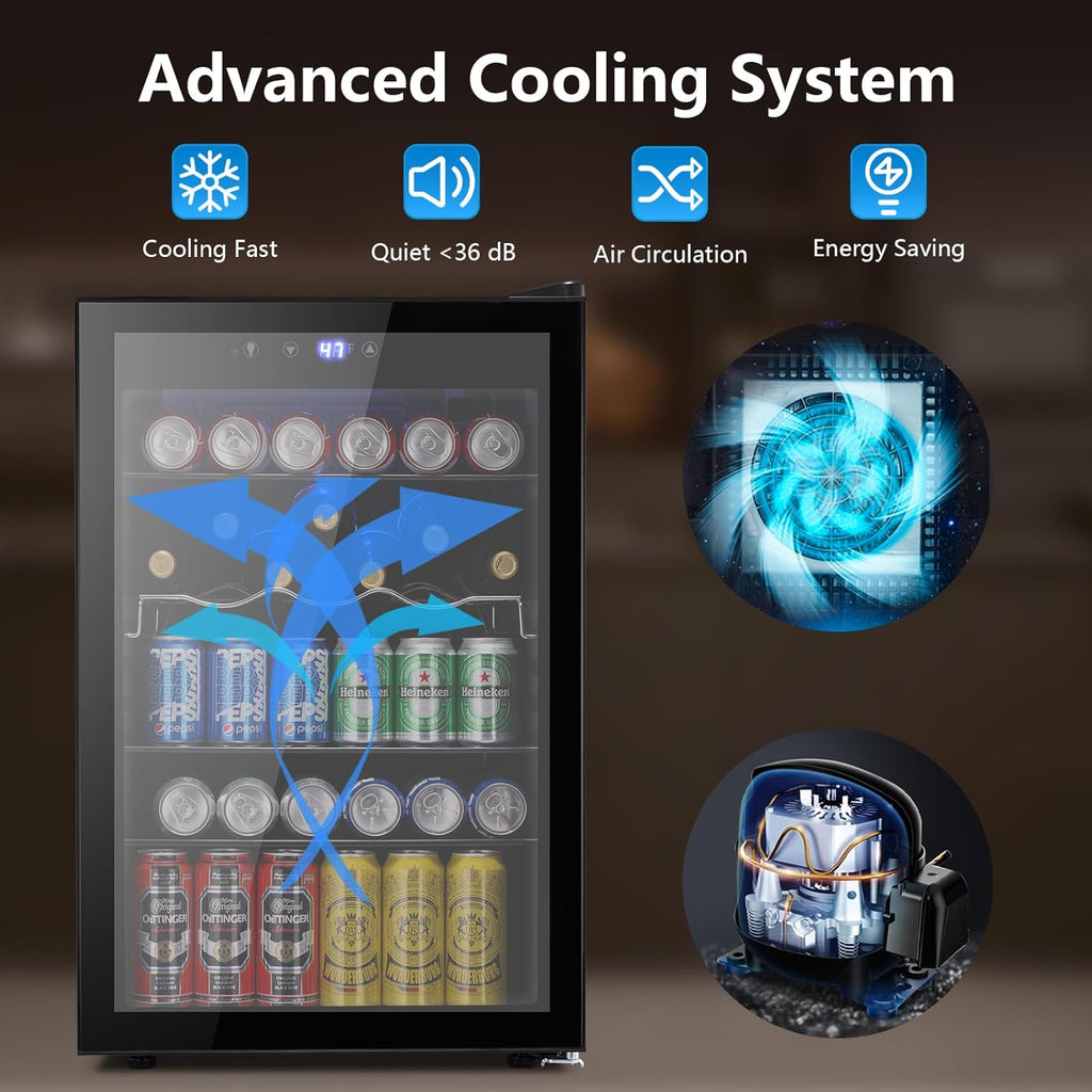 Mini Fridge 130 Can Beverage Refrigerator Cooler, 3.2 Cu.Ft Drink Fridge for Soda Wine Beer, Adjustable Temperature Control for Home Office, Black wourant