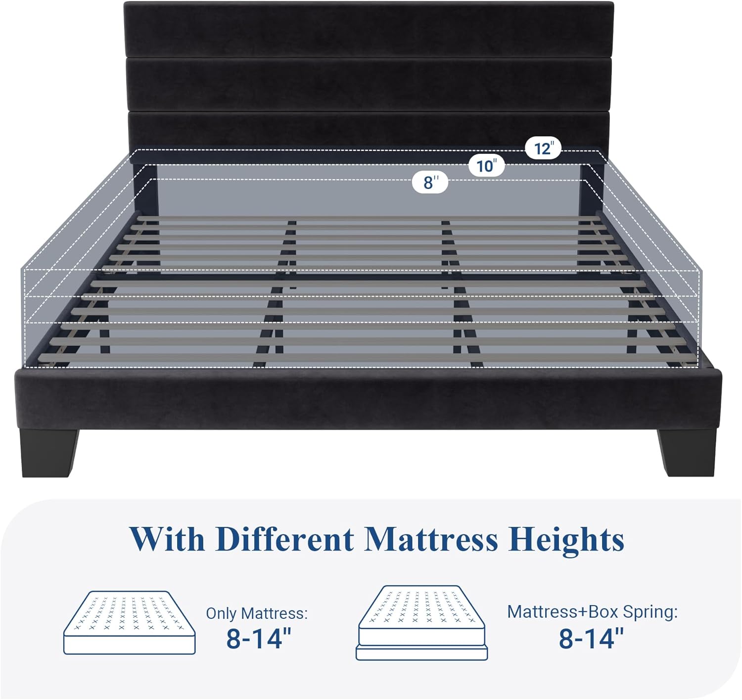 Allewie Queen Size Platform Bed Frame Fabric Upholstered Headboard Wooden Slats Support wourant