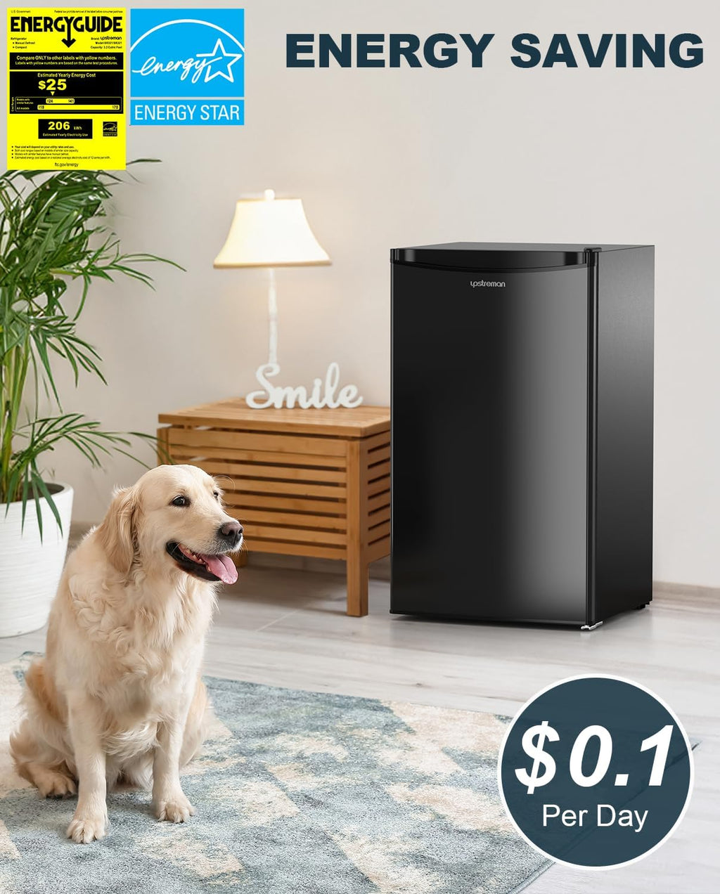 Upstreman 3.2 Cu.Ft Mini Fridge with Freezer, Single Door Mini Fridge, Dorm Fridge, Adjustable Thermostat, Mini Refrigerator for Bedroom, Office, Dorm, Black-BR321 wourant
