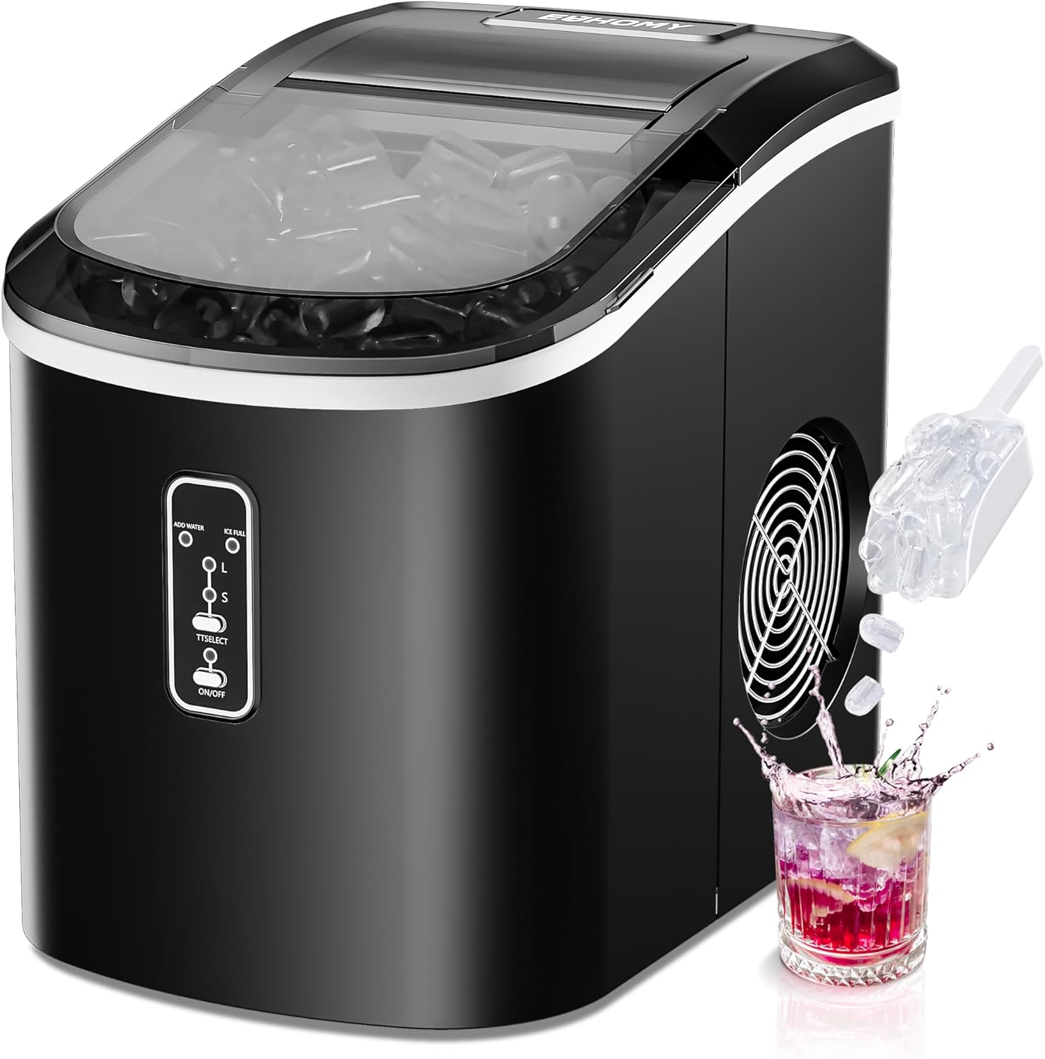 EUHOMY LunaArc Crescent Ice Maker Countertop, 16Pcs Ready in 12Mins, 1600Pcs/Day, Auto Deep Cleaning, Timer, Adjustable Ice Thickness, Portable Ice Cube Maker for Whiskey/Coffee/Soft Drinks woonhhop