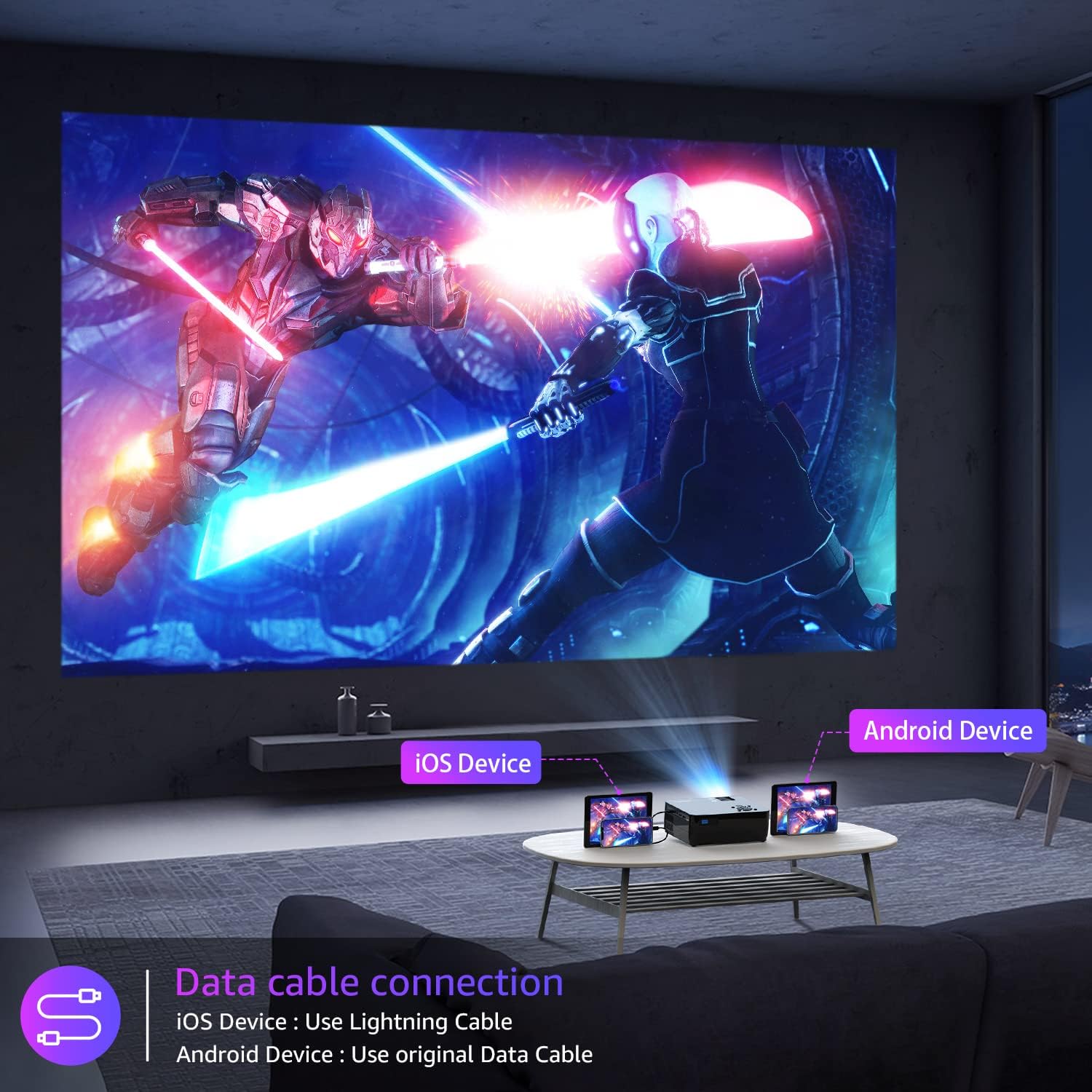 Projector with 5G WiFi and Bluetooth, Native 1080P Projector[Projector Screen Included] wourant