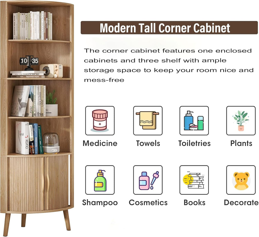 Corner Cabinet, 66.73'' Tall Modern Corner Bathroom Storage Cabinet wourant