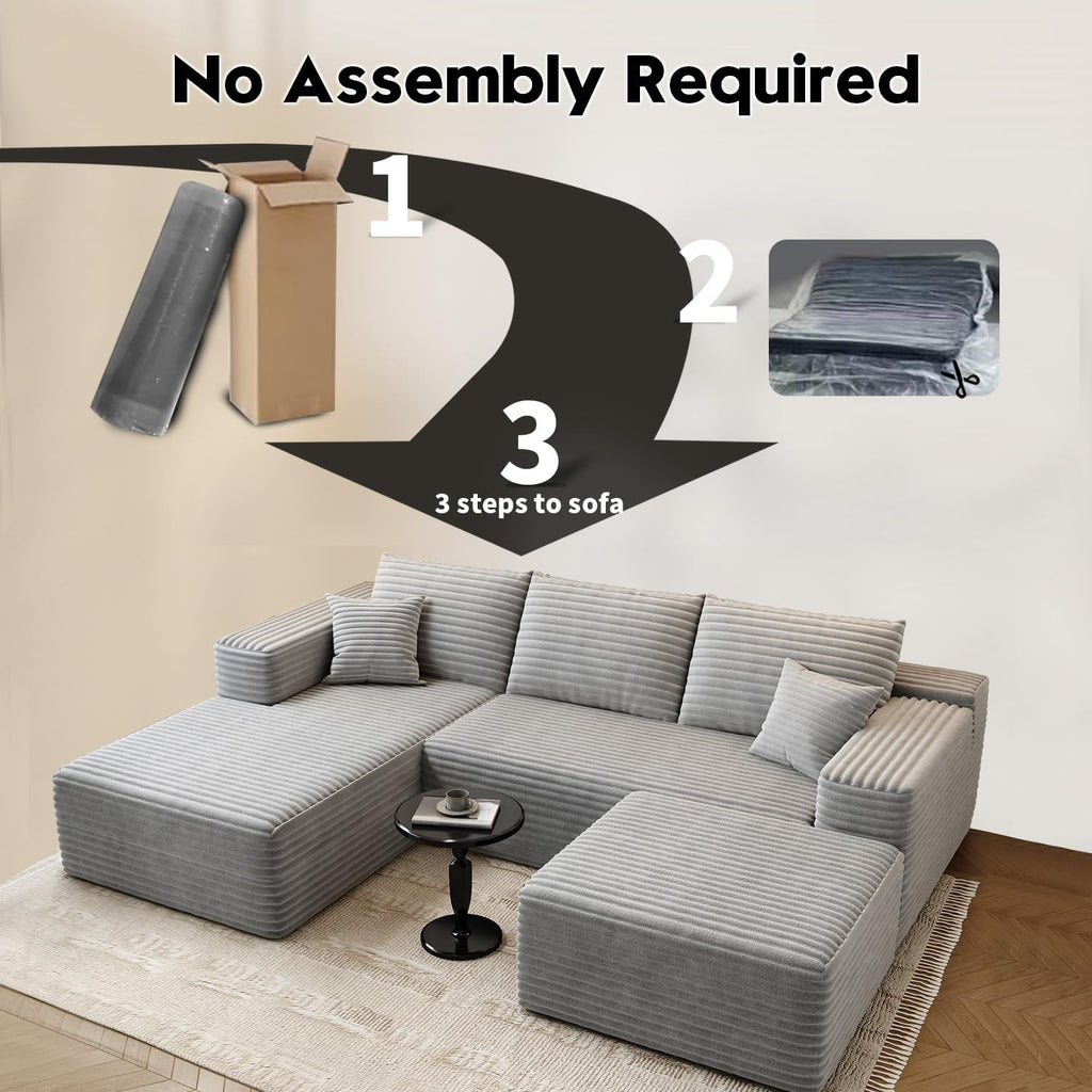 107.5 inch Cloud Modular Sectional Sofa with L-Shaped Chaise Lounge, Modern Minimalist Upholstered Sofa Deep Seating Corner Sofa wourant