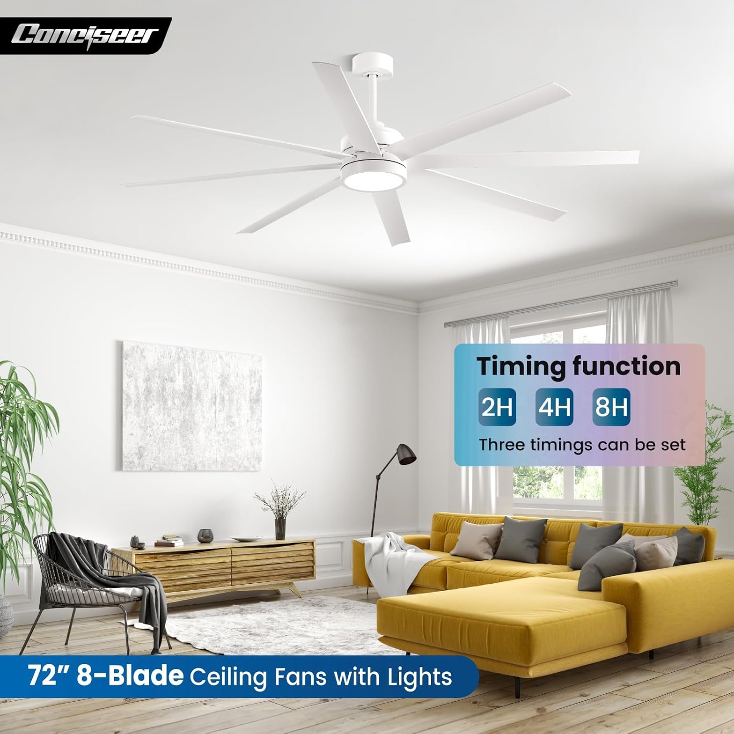 Modern Ceiling Fans with Lights, 72 Inch Ceiling Fan with Light and Remote, Bedroom Living Room Library Cafe Outdoor/Industrial,24W 3CCT Dimmable, 8 Blades 6 Speed Reversible Quiet DC Motor, Black wourant