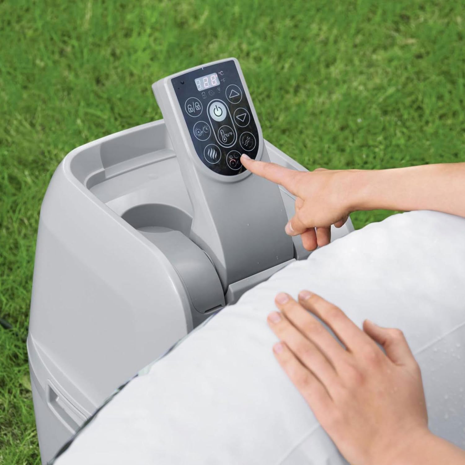 SaluSpa Aruba AirJet Large Round 2 to 3 Person Inflatable Hot Tub Portable Outdoor Spa with 110 AirJets and EnergySense Cover, Grey wourant