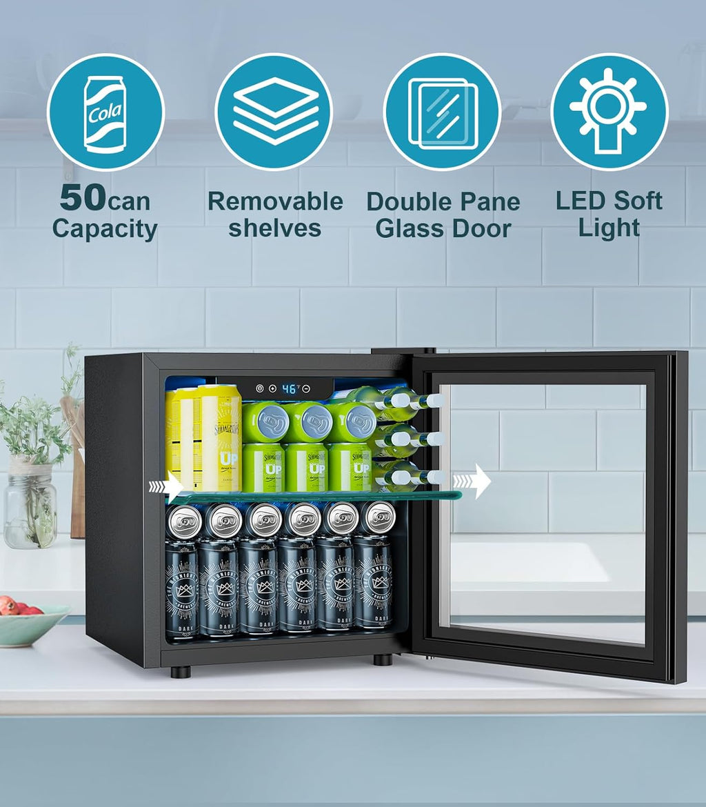 Mini Fridge 130 Can Beverage Refrigerator Cooler, 3.2 Cu.Ft Drink Fridge for Soda Wine Beer, Adjustable Temperature Control for Home Office, Black wourant