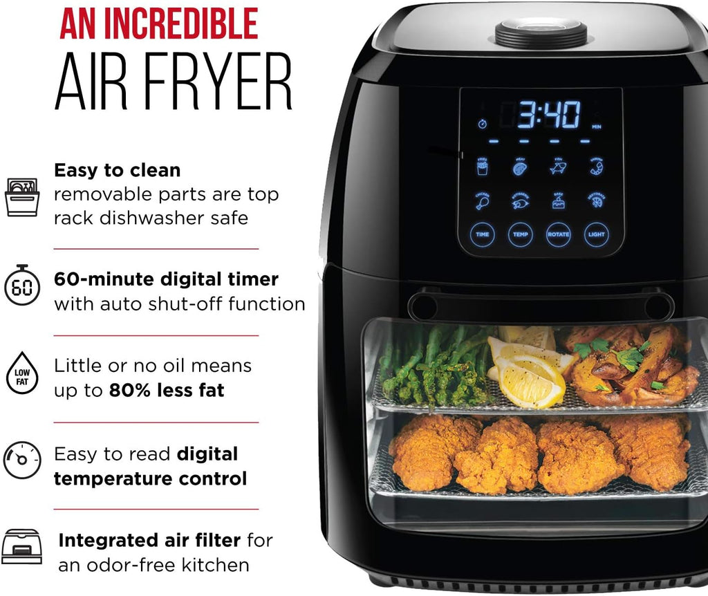 Chefman Compact 6.3-Quart Digital Air Fryer with Rotisserie, Dehydrator, and Convection Oven, 8 Touchscreen Presets wourant
