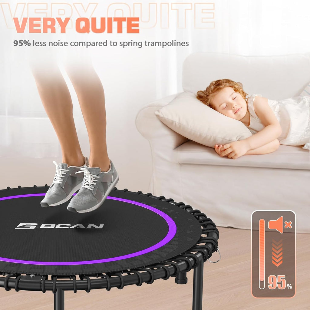 BCAN 450/550 LBS Foldable Mini Trampoline, 40"/48" Fitness Trampoline with Bungees, U Shape Adjustable Foam Handle, Stable & Quiet Exercise Rebounder for Adults Indoor/Outdoor Workout wourant