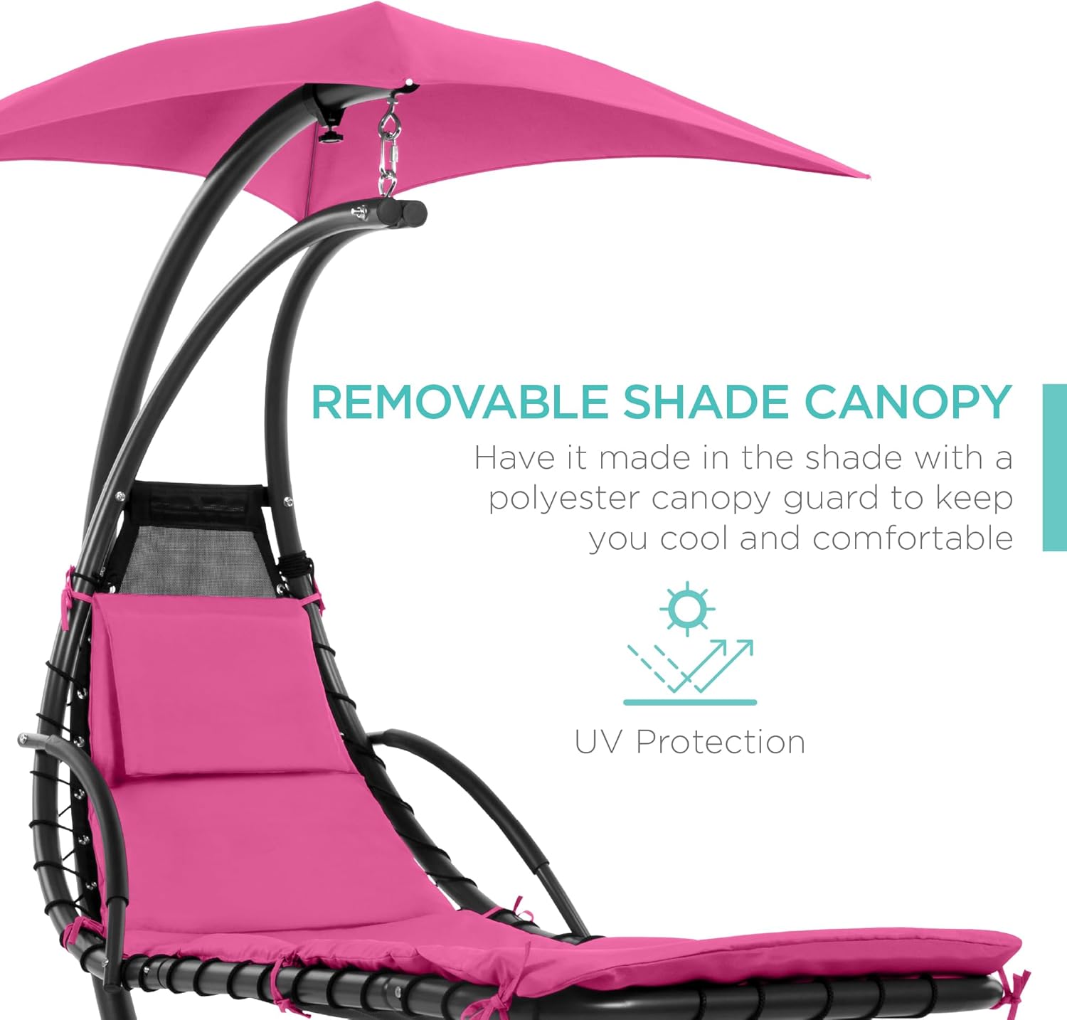 Best Choice Products Outdoor Hanging Curved Steel Chaise Lounge Chair Swing w/Built-in Pillow and Removable Canopy - Charcoal Gray wourant