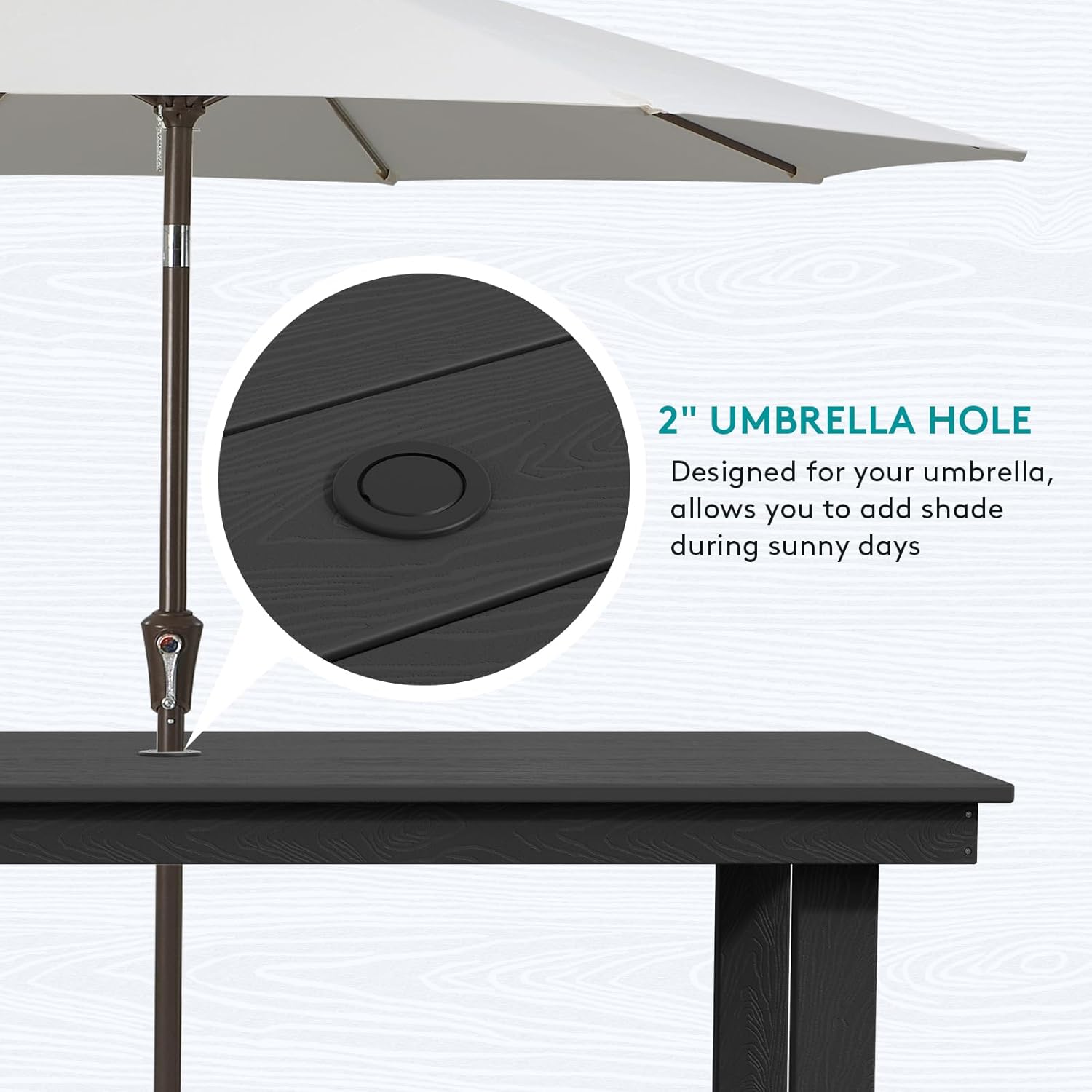 Outdoor HDPE Dining Table Set, 7-Piece Outdoor Dining Table Sets with Umbrella Hole Cut-Out Table and 6 Chairs wourant