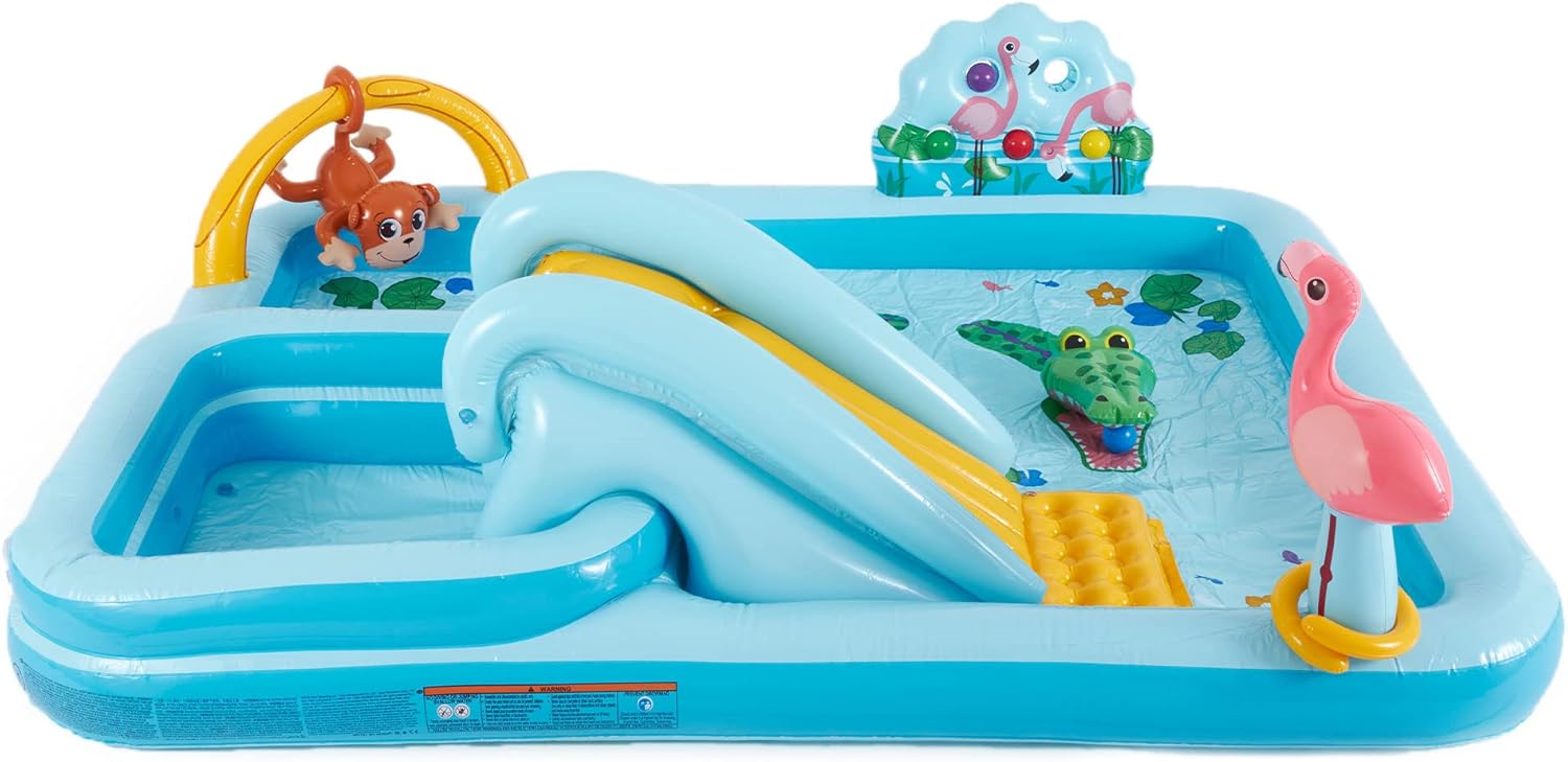Intex 96" x 78" x 28" Inflatable Jungle Adventure Play Center Spray Kiddie Pool - Backyard Kids Water Slide, Outdoor Blow-Up Splash Pad for Toddlers wourant