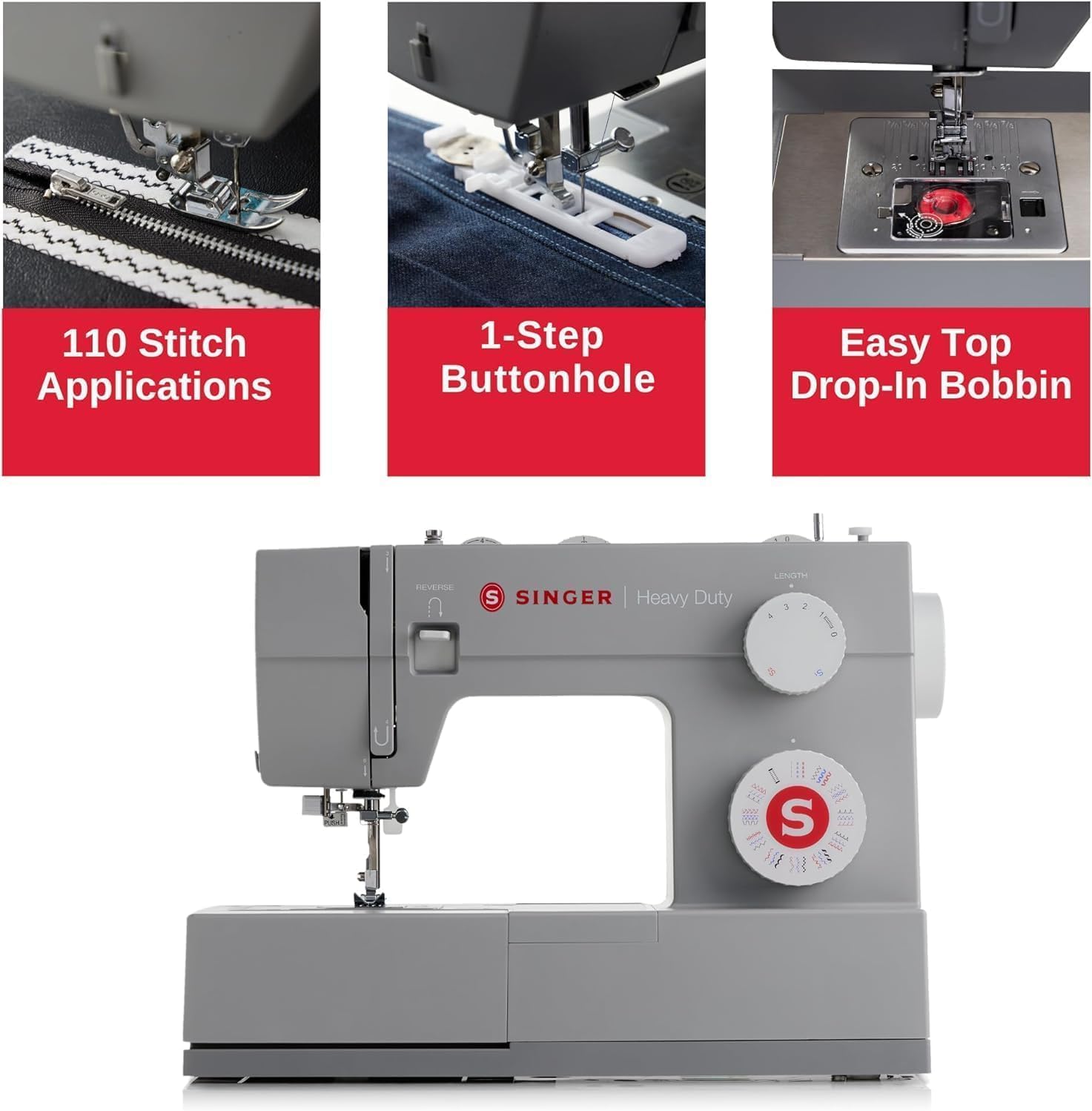 SINGER Heavy Duty 4452 High Speed Sewing Machine With Accessory Kit | Strong Motor with Enhanced Piercing Power, 110 Stitch Applications, Full Metal frame, 1-step Buttonhole & LED Lights wourant
