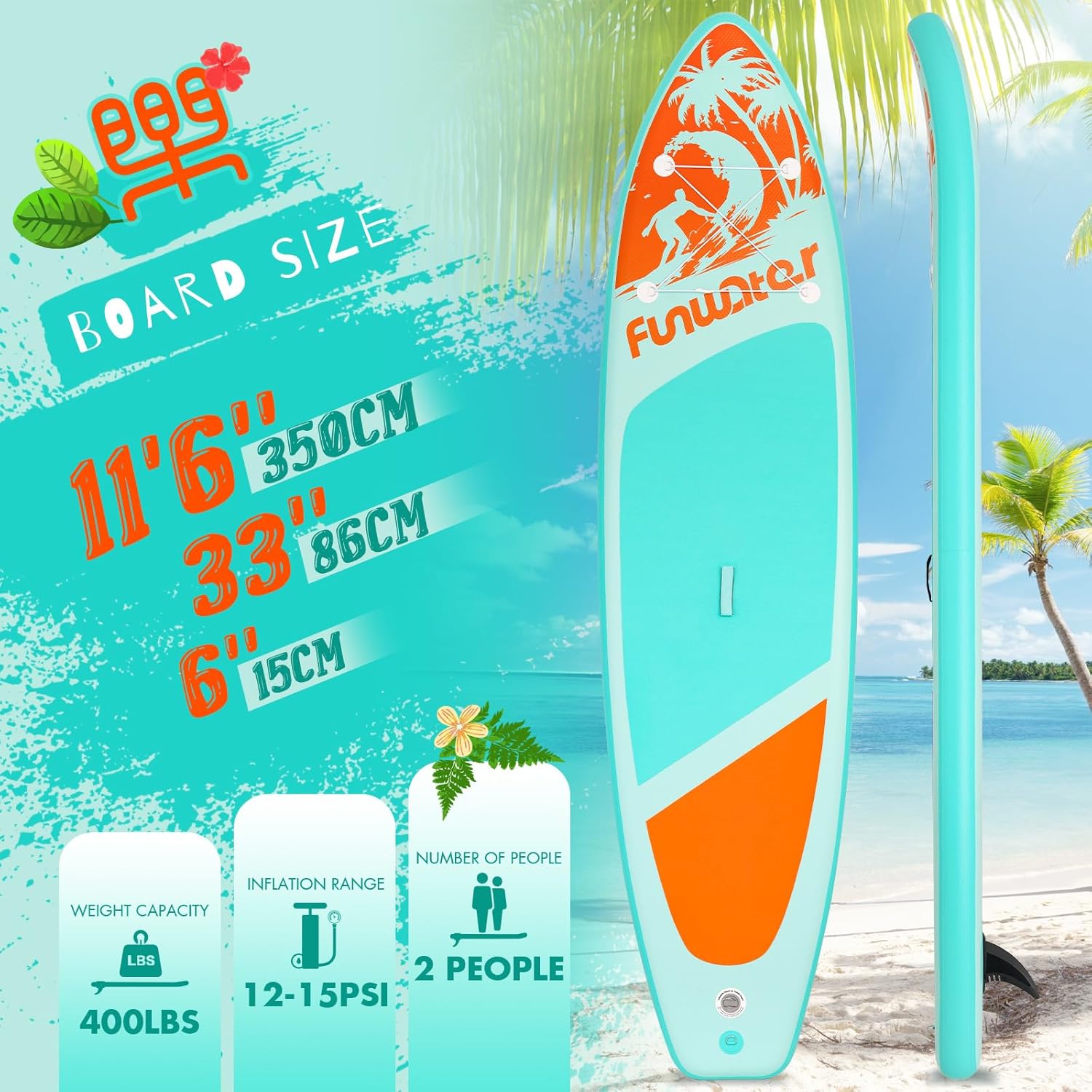 FunWater Inflatable Stand Up Paddle Board with Premium SUP Paddle Accessories, Non-Slip EVA Deck, 11'/10'6' Paddle wourant