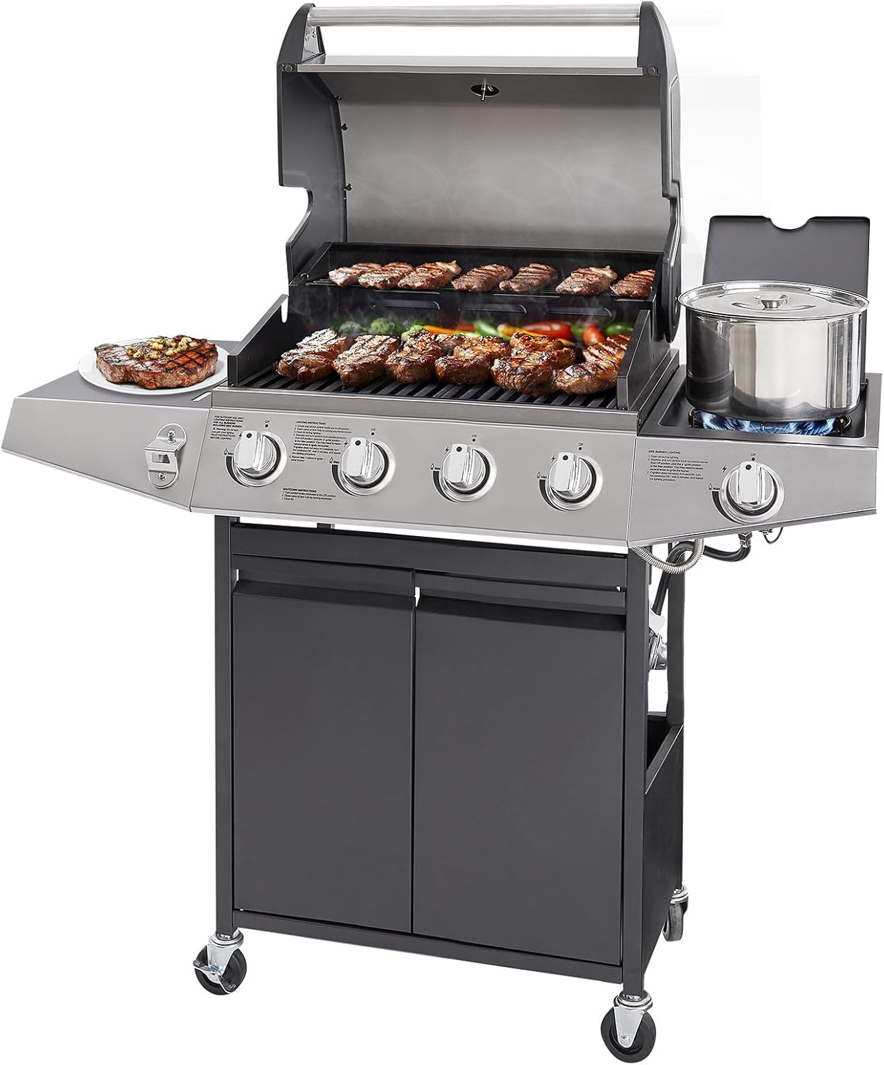 Unovivy 4-Burner Propane Gas Grill with Side Burner, Portable Grill wourant