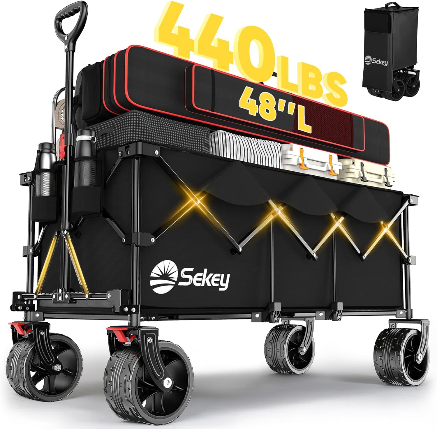 Sekey 48 Inch Long Foldable Extended Travel Cart, 440 Lbs Load Capacity, Heavy Duty 300 Liter Folding Multi-Purpose Garden Cart wourant