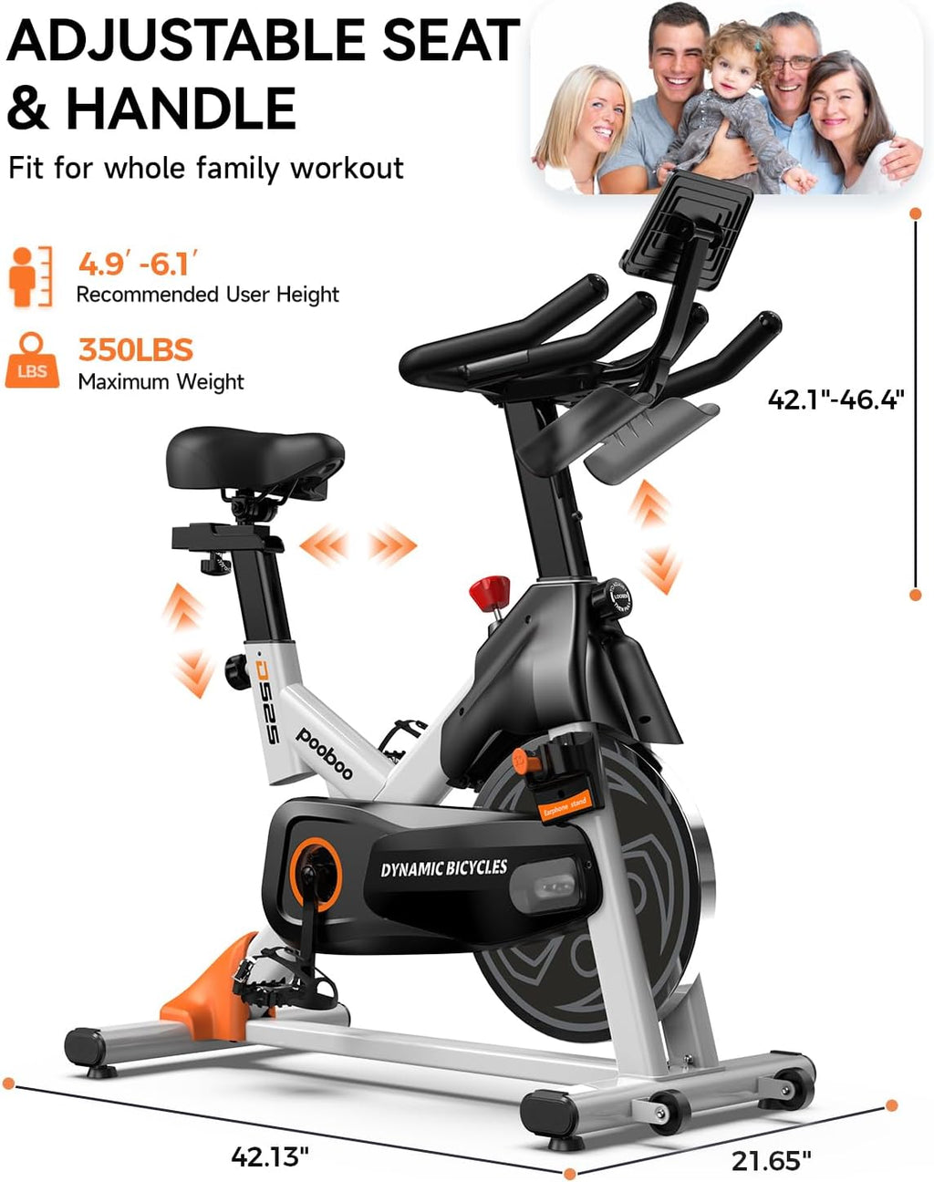pooboo Exercise Bike, Adjustable Magnetic/Brake Pad Resistance Silent Belt Drive, Indoor Cycling Bike for Home Cardio, Fitness Stationary Bike with 350lbs/300lbs Weight Capacity &Upgraded Version Seat wourant