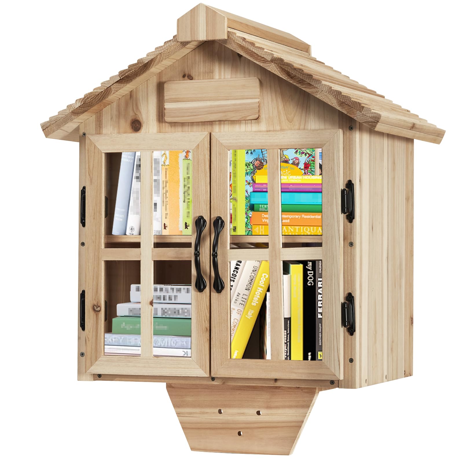 Little Library Box Outdoor Free Library Kit, Double Doors Little Library Box Book Storage for DIY Nameplate, Neighborhoods, Community, Schools Sharing Books, Literature, Newspapers wourant