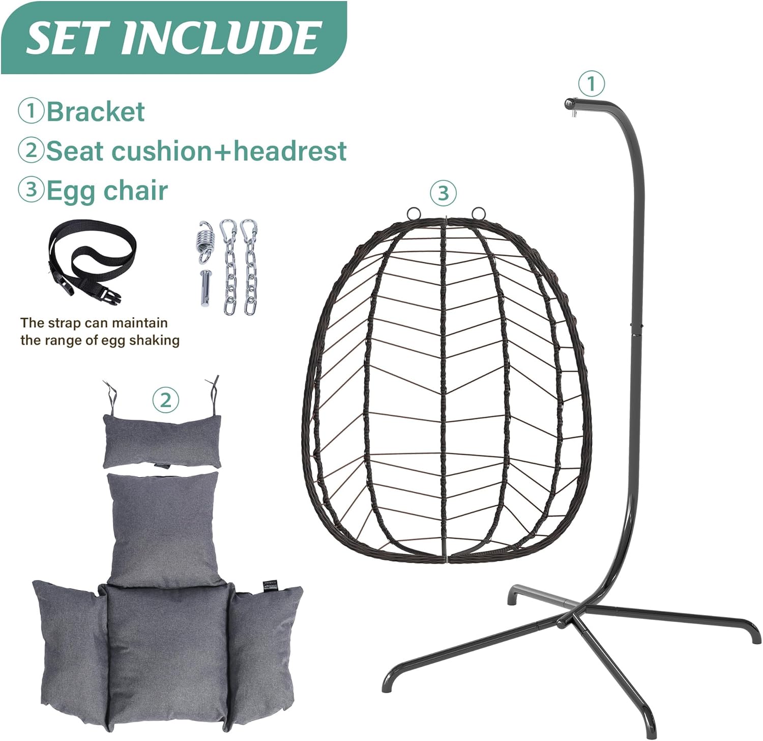Hanging Egg Chair with Stand Swinging Egg Chair Outdoor Hanging Basket Chair with Cushion wourant