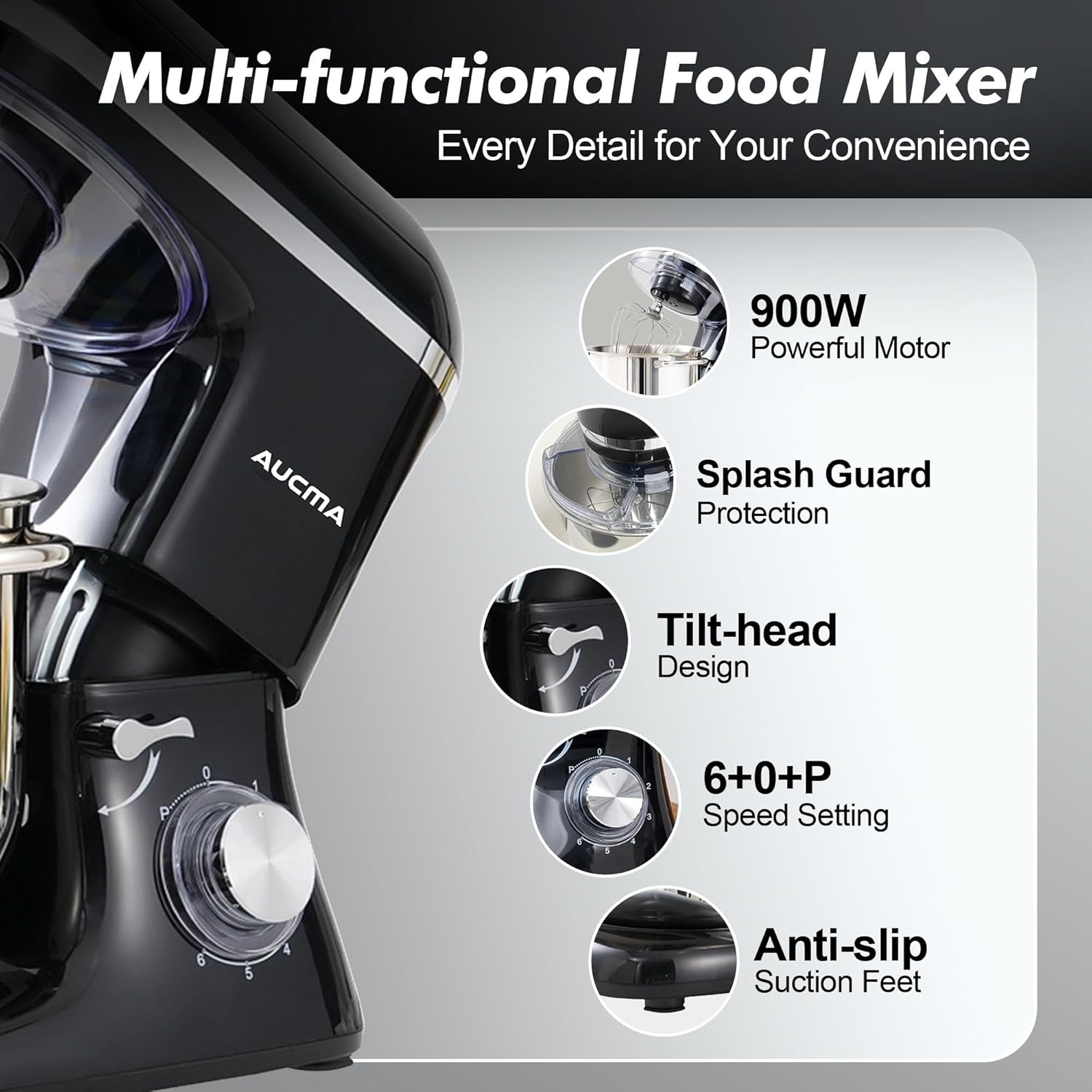 Aucma Stand Mixer,6.5-QT 660W 6-Speed Tilt-Head Food Mixer, Kitchen Electric Mixer with Dough Hook wourant