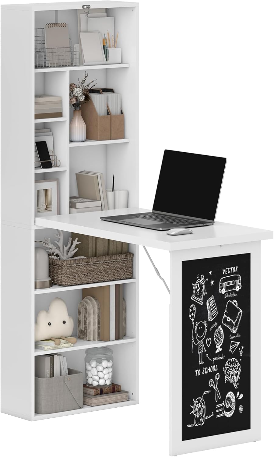 Folding convertible writing desk, wall mounted desk cabinet, multifunctional home office workstation wourant