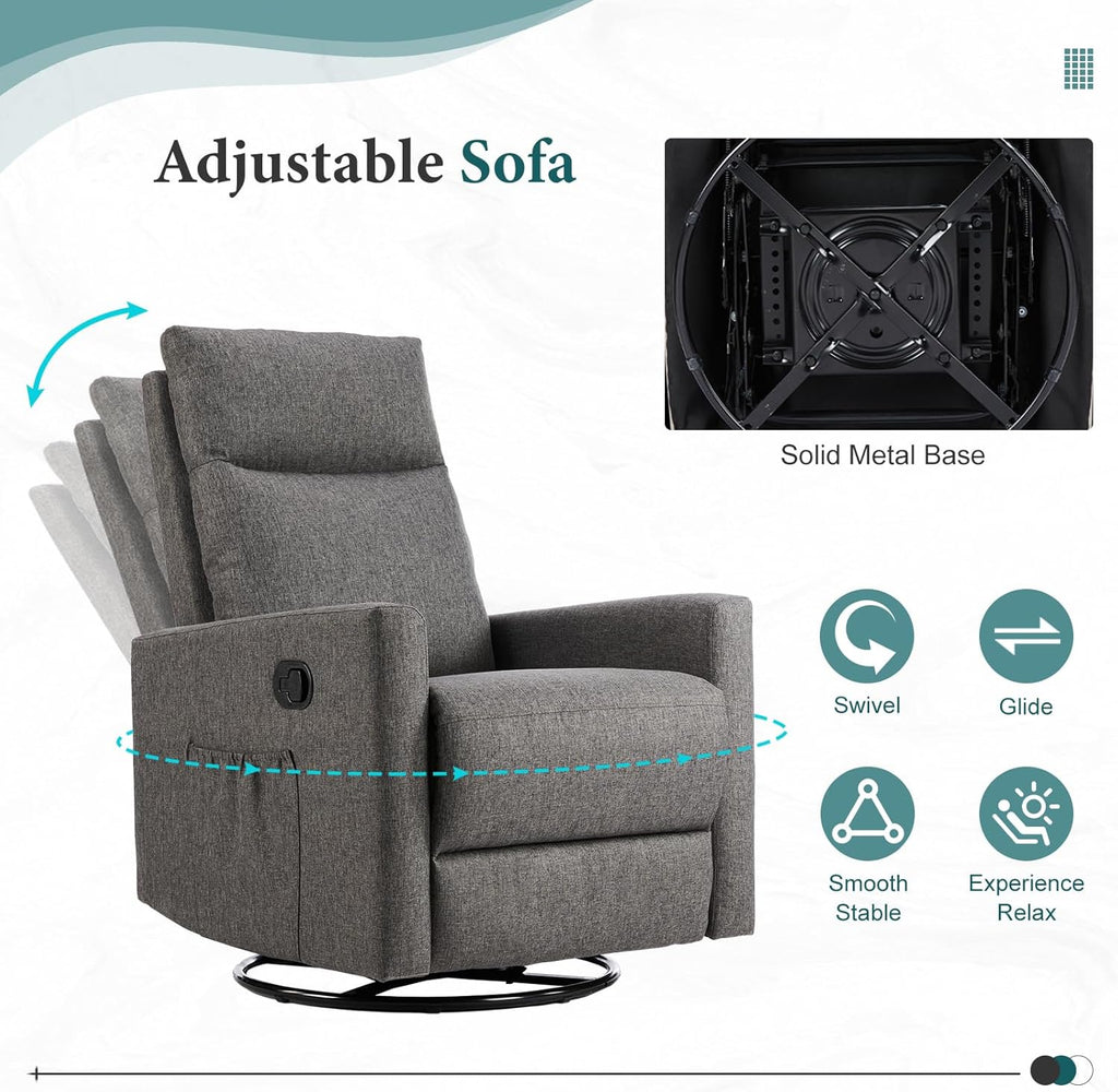 DUMOS Recliner Chair for Adults, Massage Reclining Chair for Living Room, Adjustable Home Theater Seating Single Sofa with Padded Seat Backrest and Footrest, Linen, Grey wourant