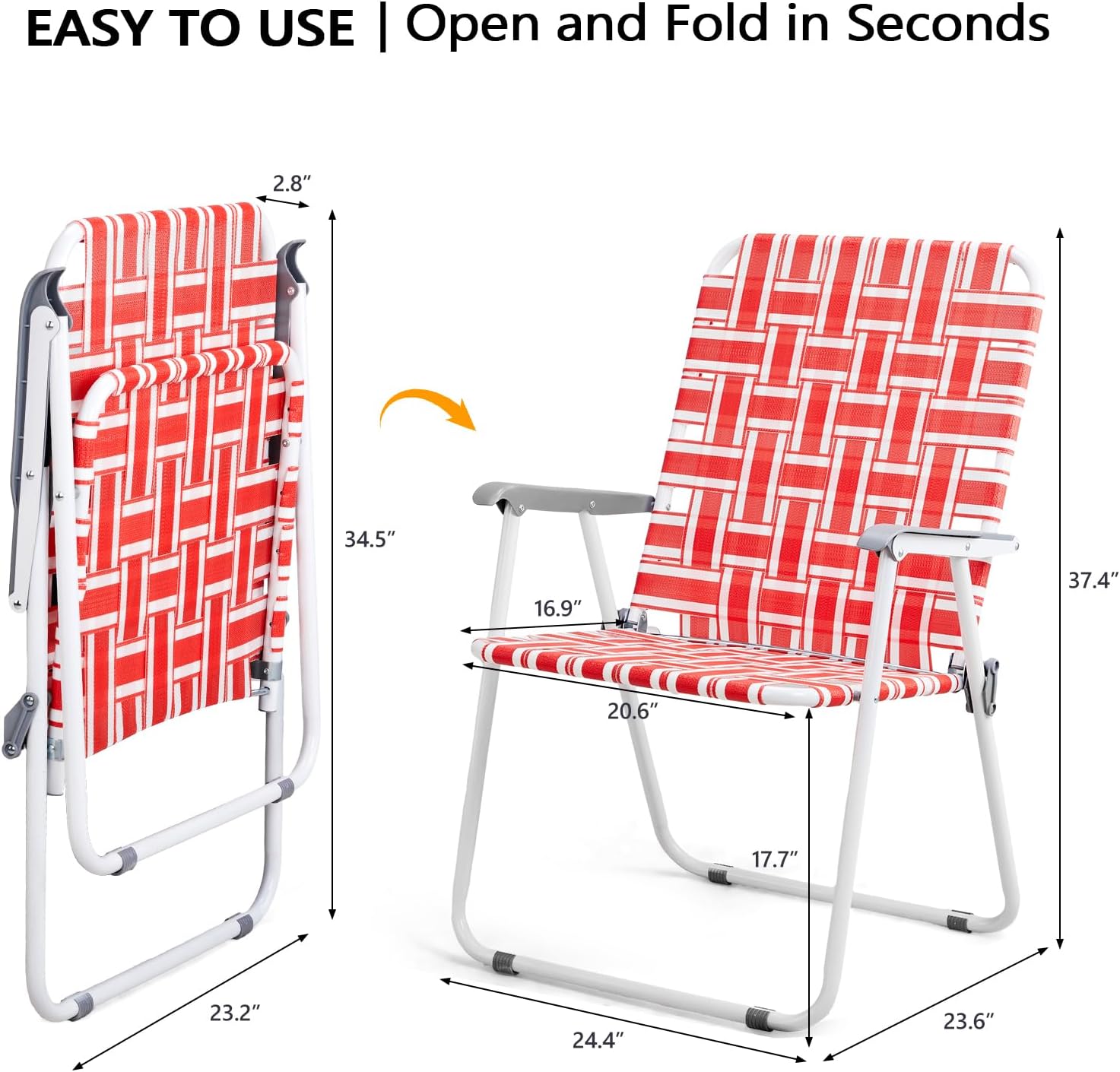 VINGLI Patio Lawn Webbed Folding Chairs Set of 2, Outdoor Beach Portable Lawn Chair Camping Chair Beach Chair wourant