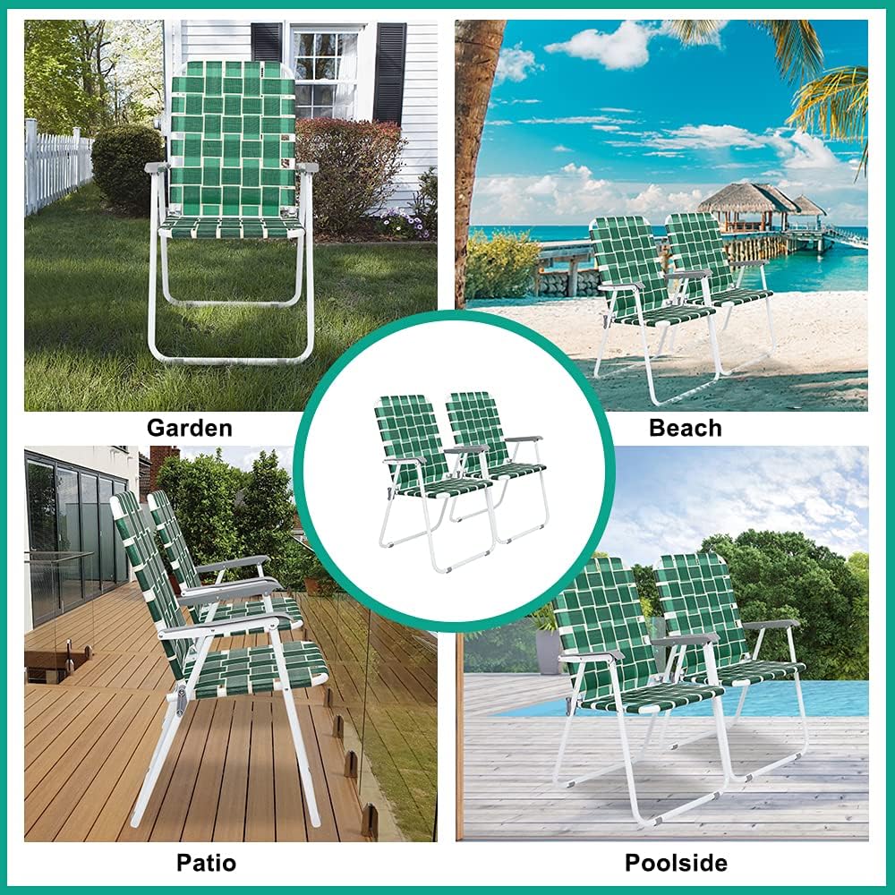 VINGLI Patio Lawn Webbed Folding Chairs Set of 2, Outdoor Beach Portable Lawn Chair Camping Chair Beach Chair wourant